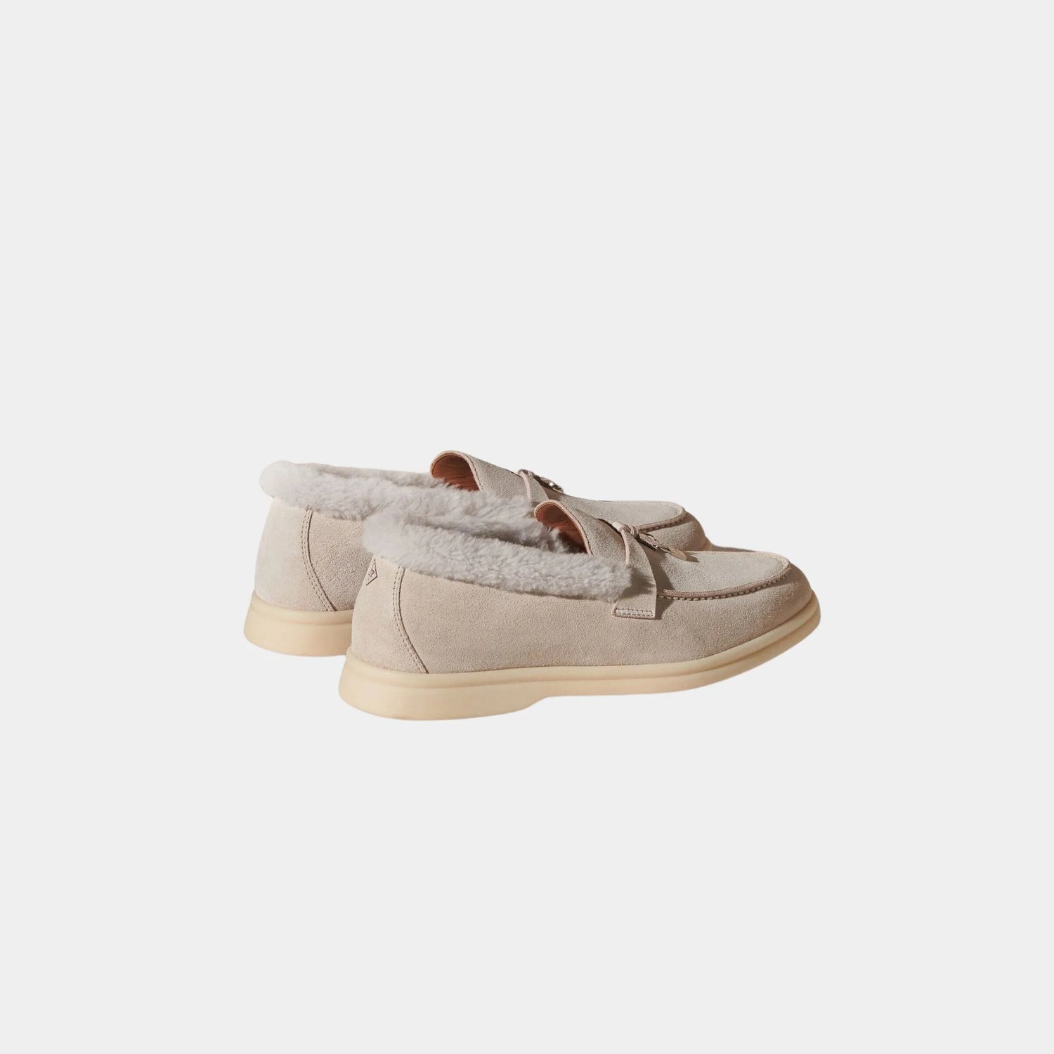 Loro Piana Summer Charms Walk Loafer Suede with Beaver Fur, Powder Pearl, Back