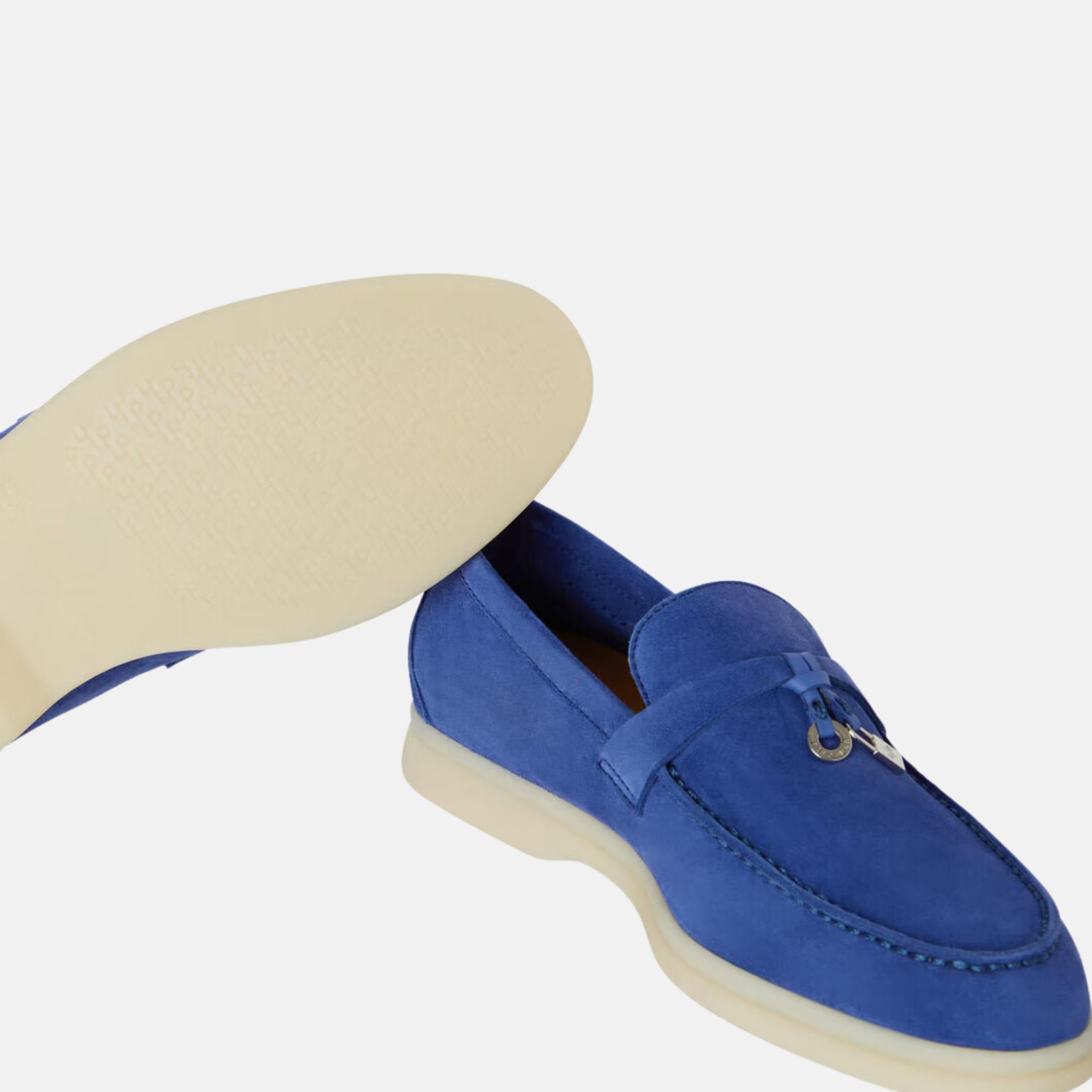 Loro Piana Summer Charms Walk Loafers Suede, Blue Space , Bottom