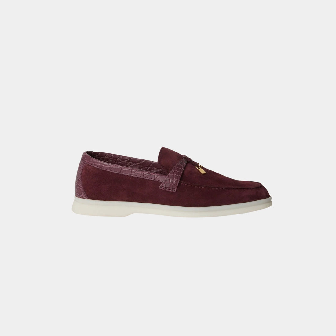 Loro Piana Summer Charms Walk Loafer Suede with Caiman Skin, Wild Plum, Side