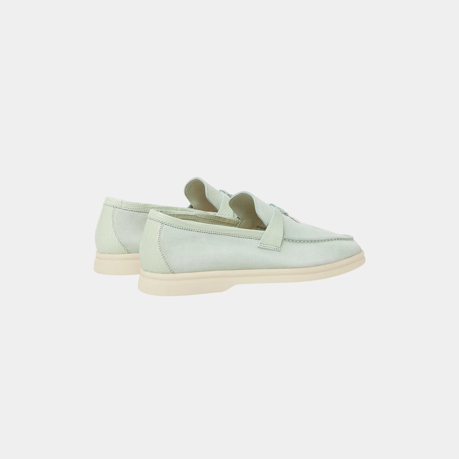 Loro Piana Summer Charms Walk Loafer in Suede Infinito Crocodile, Pale Leaf, Back