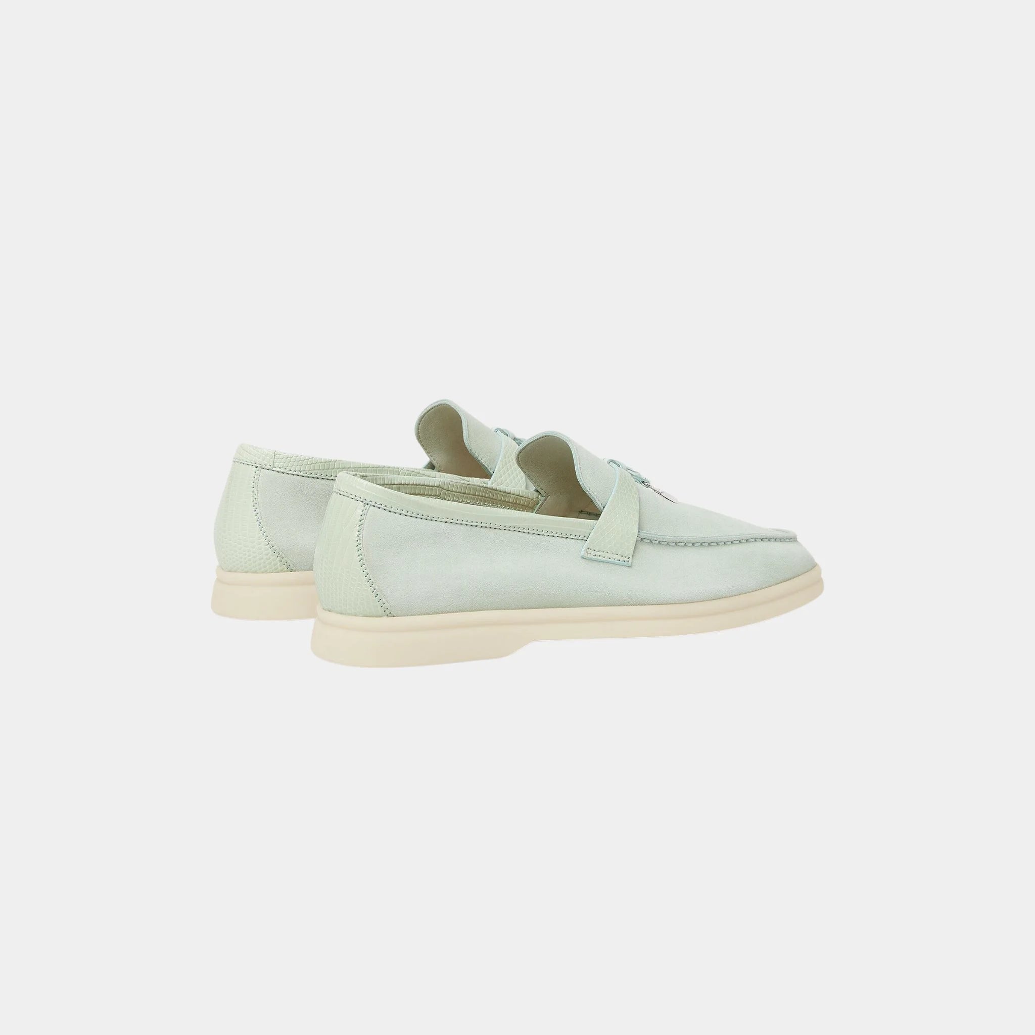Loro Piana Summer Charms Walk Loafer in Suede Infinito Crocodile, Pale Leaf, Back