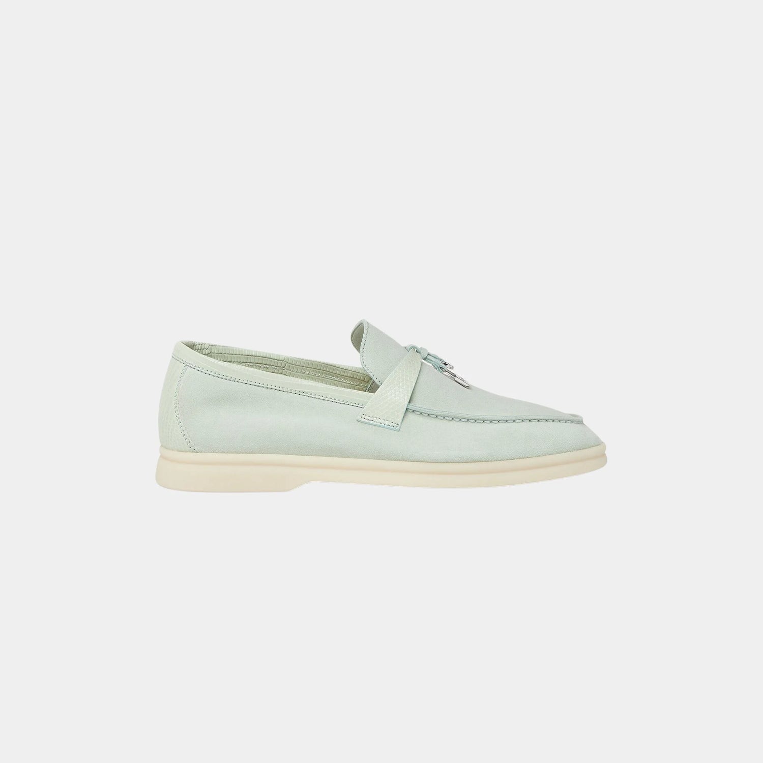 Loro Piana Summer Charms Walk Loafer in Suede Infinito Crocodile, Pale Leaf, Side