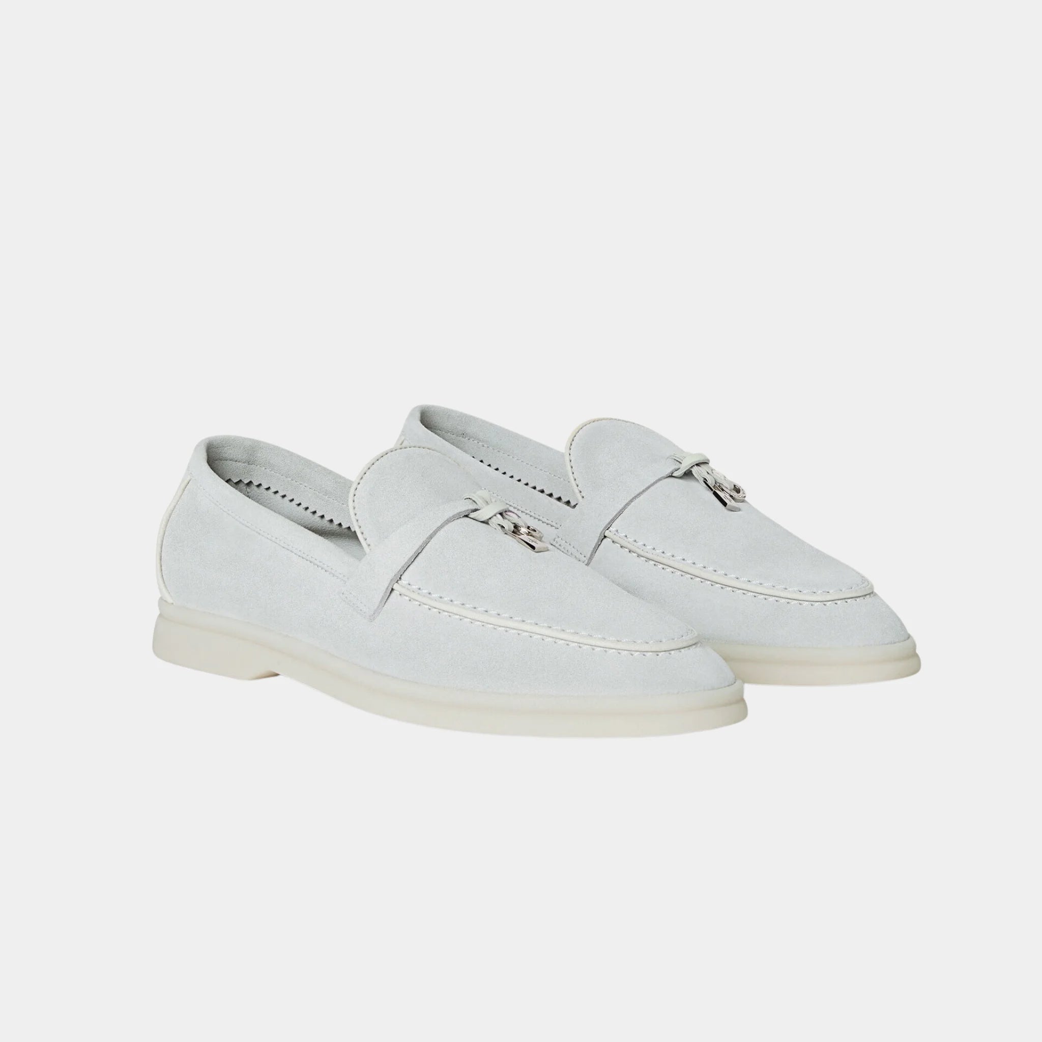 Loro Piana Summer Charms Walk Loafer in Suede &amp; Lambskin, Delicate Dew, Front