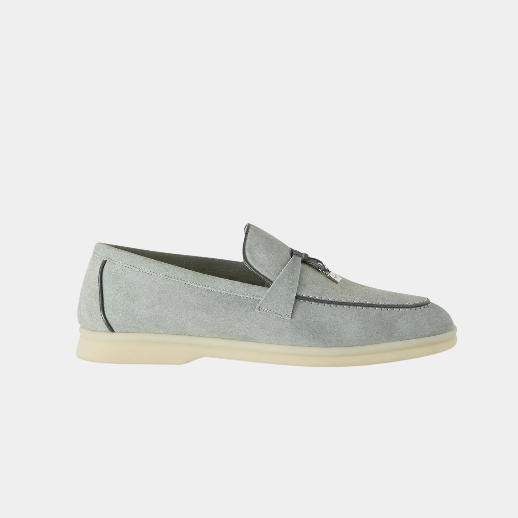 Loro Piana Summer Charms Walk Loafer in Suede &amp; Lambskin, Eucalyptus, Side
