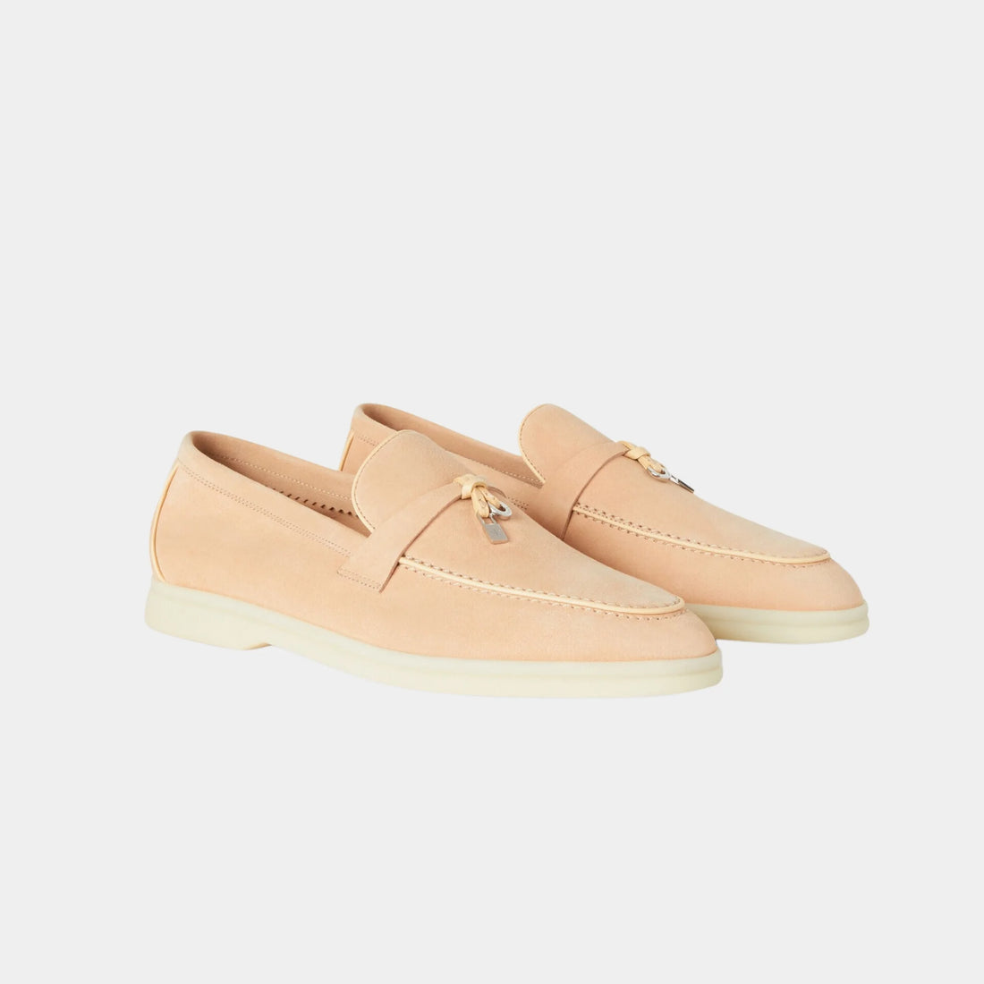 حذاء لوفر Summer Charms Walk من Loro Piana بالشمواه وجلد الحمل، Pink Reef، من الأمام