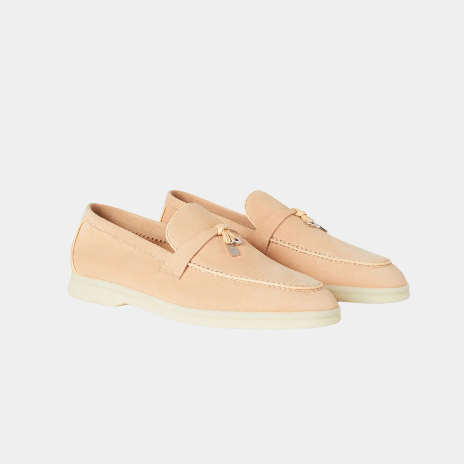 Loro Piana Summer Charms Walk Loafer in Suede &amp; Lambskin, Pink Reef, Front