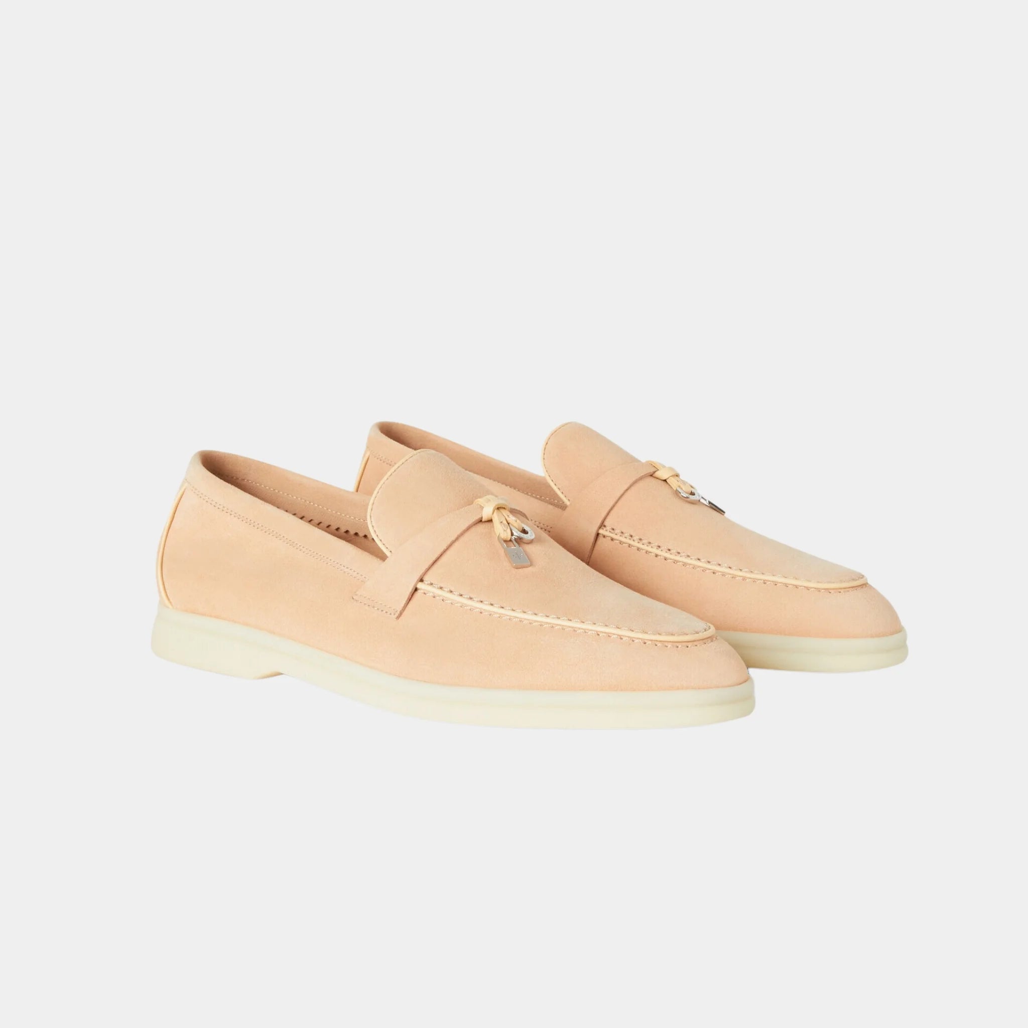 Loro Piana Summer Charms Walk Loafer in Suede &amp; Lambskin, Pink Reef, Front