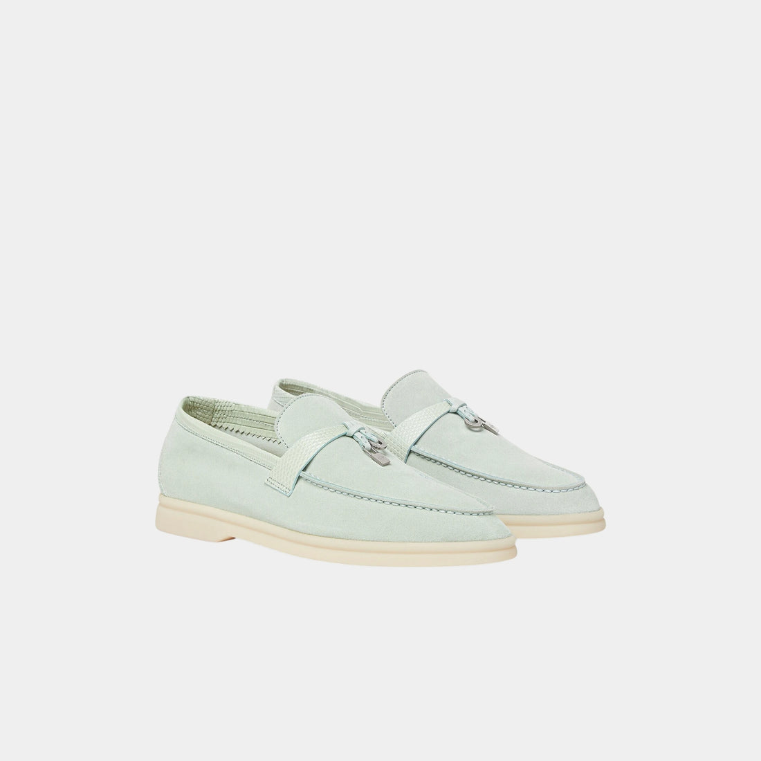 Loro Piana لوفر Summer Charms Walk من شمواه وجلد سحلية، Pale Leaf، من الأمام