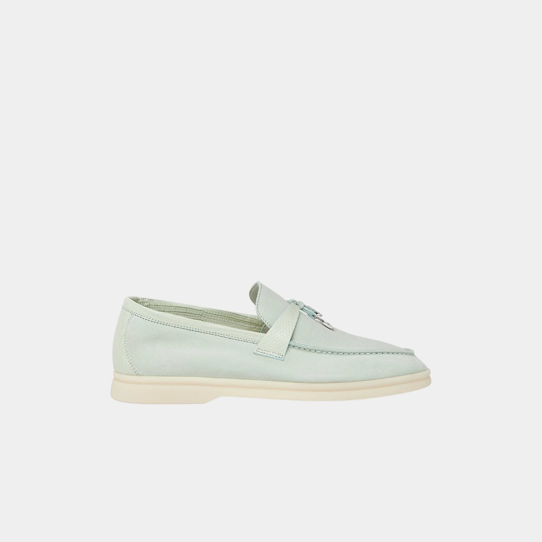 Loro Piana Summer Charms Walk Loafer Suede Lizard Skin, Pale Leaf, Side