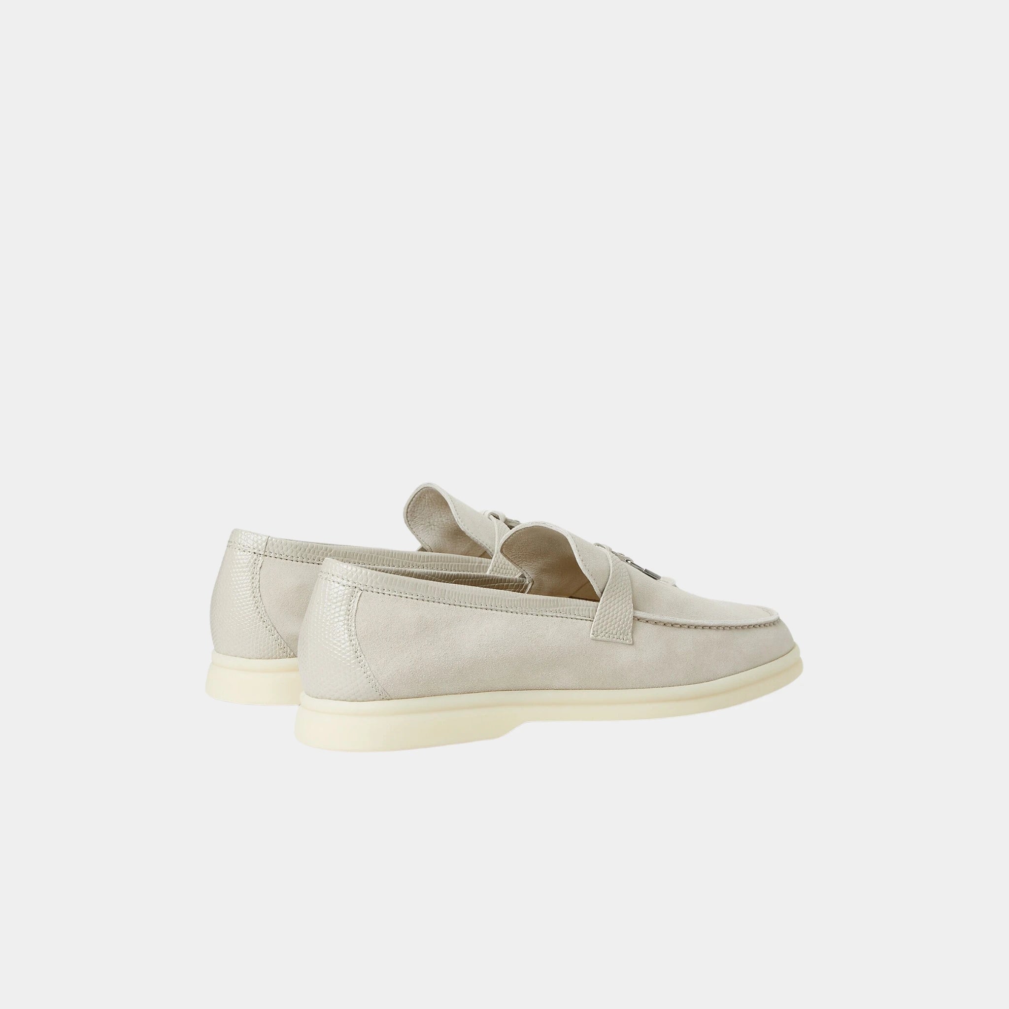 Loro Piana Summer Charms Walk Loafer Suede Lizard Skin, Pearl, Back