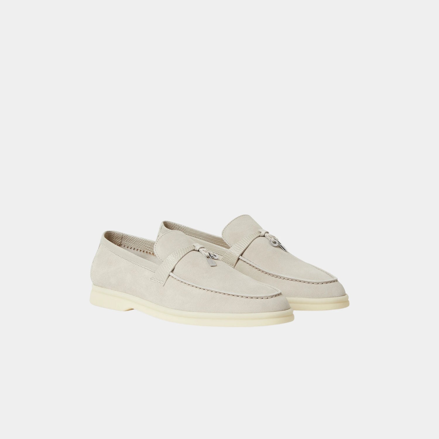 Loro Piana Summer Charms Walk Loafer Suede Lizard Skin, Pearl, Front