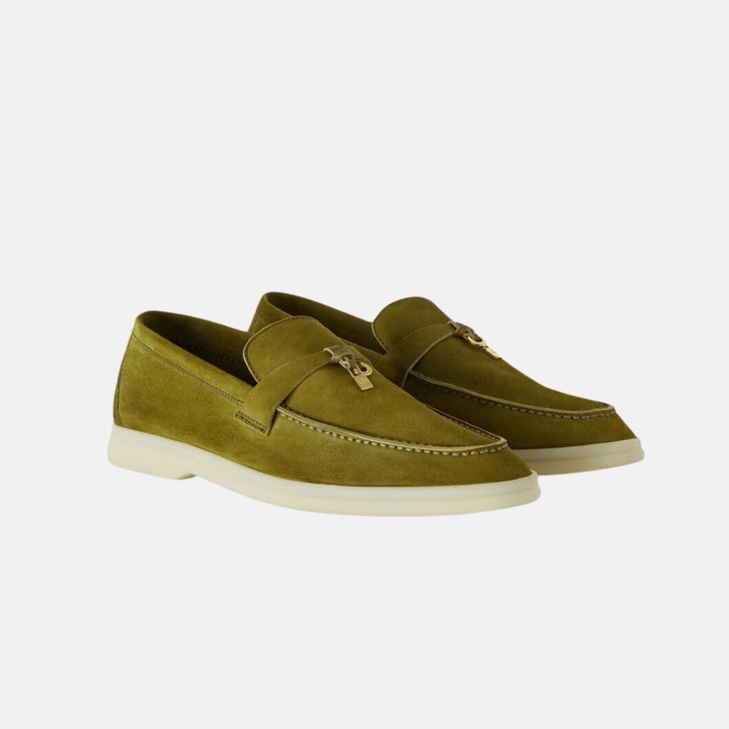 Loro Piana Summer Charms Walk Loafer Suede, Olive leaf, Front