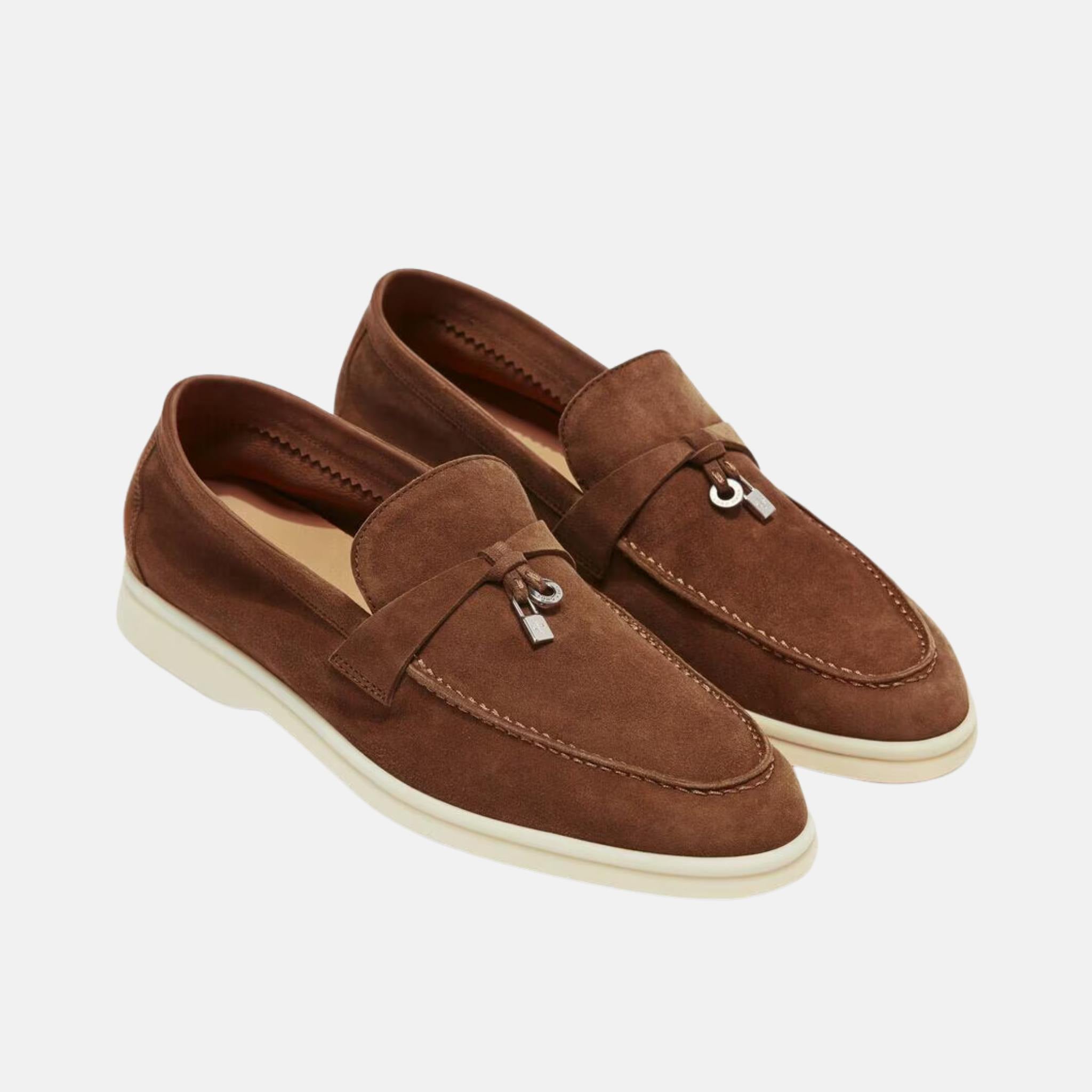 Loro Piana Summer Charms Walk Loafer Suede, Saddle Brown, Front