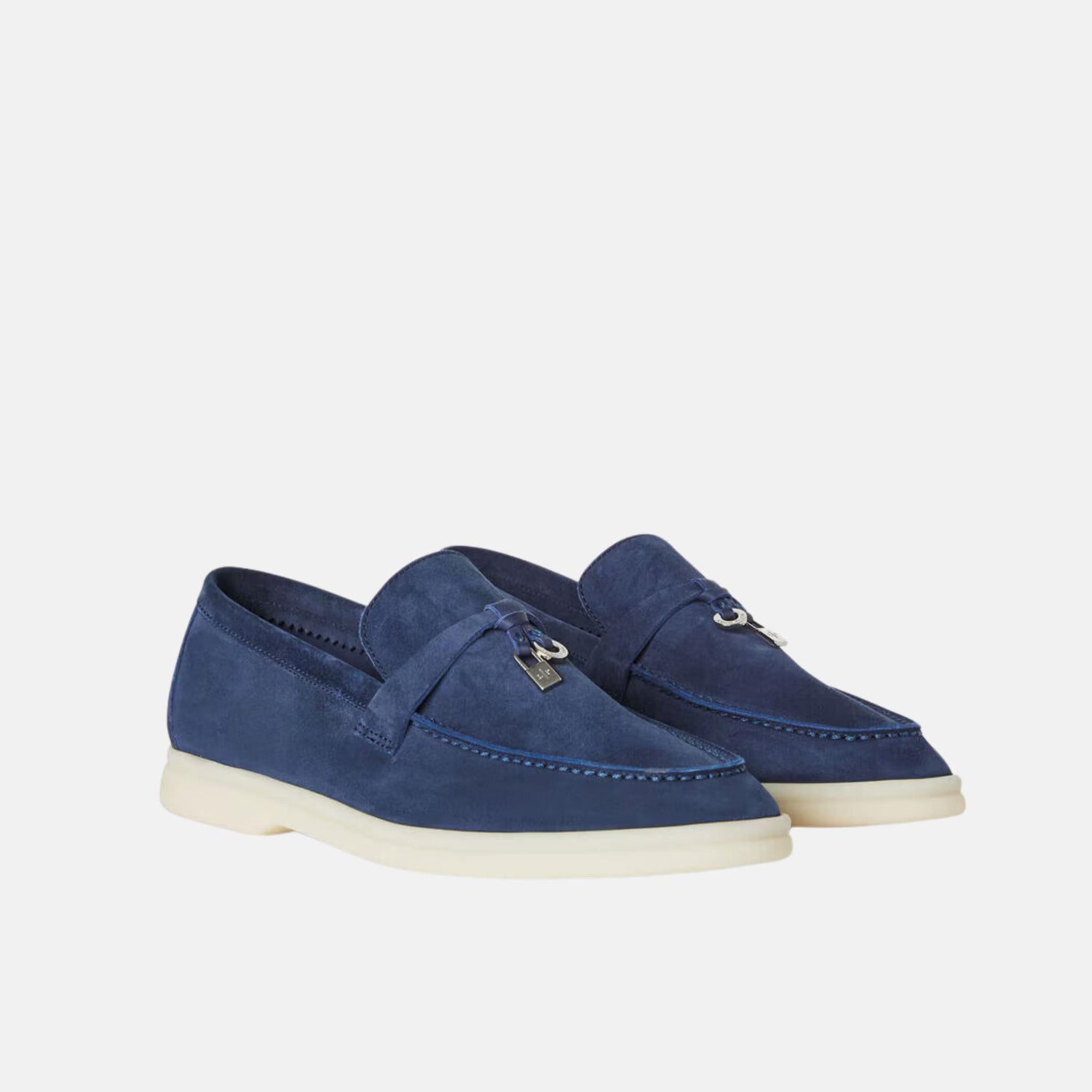 Loro Piana Summer Charms Walk Loafers Suede, True Dark Blue , Front