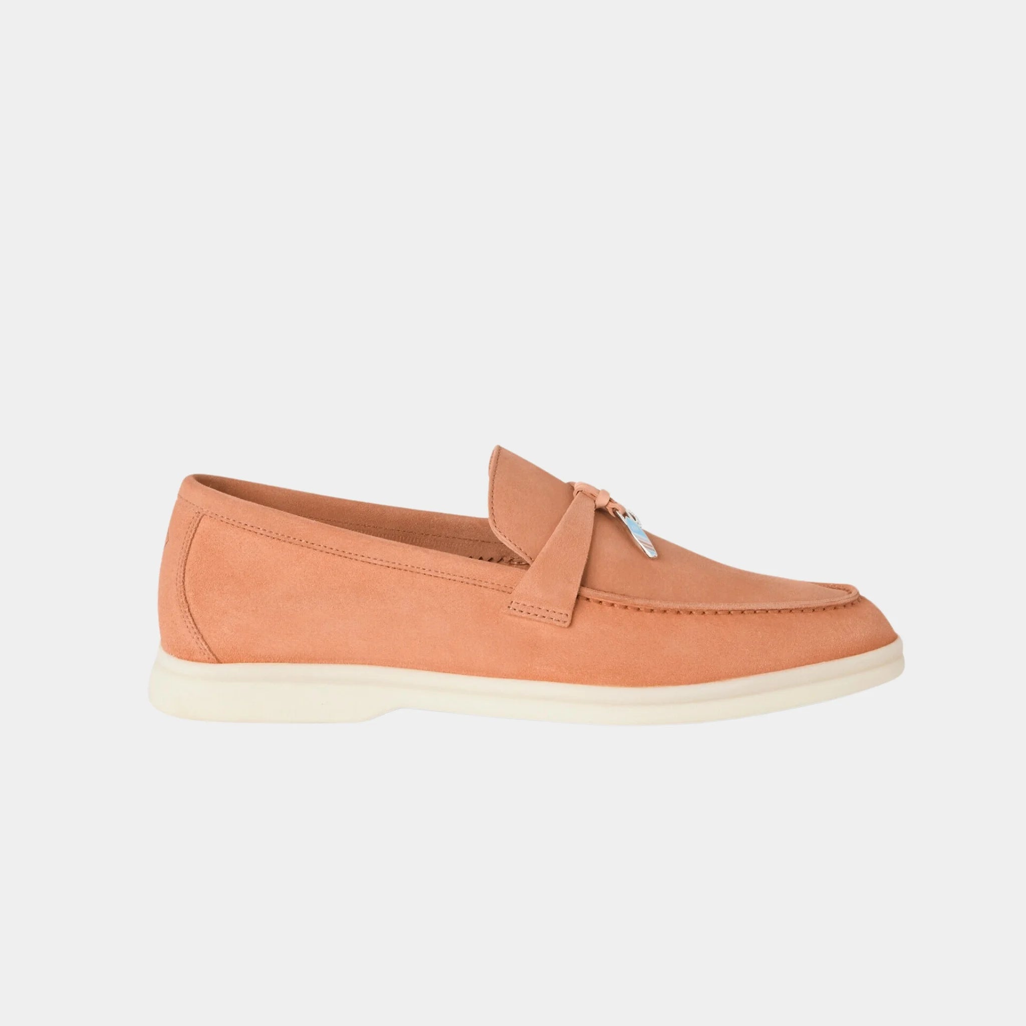 Loro Piana Summer Charms Walk Loafer in Suede with My Charms, Himalayan Salt, Side