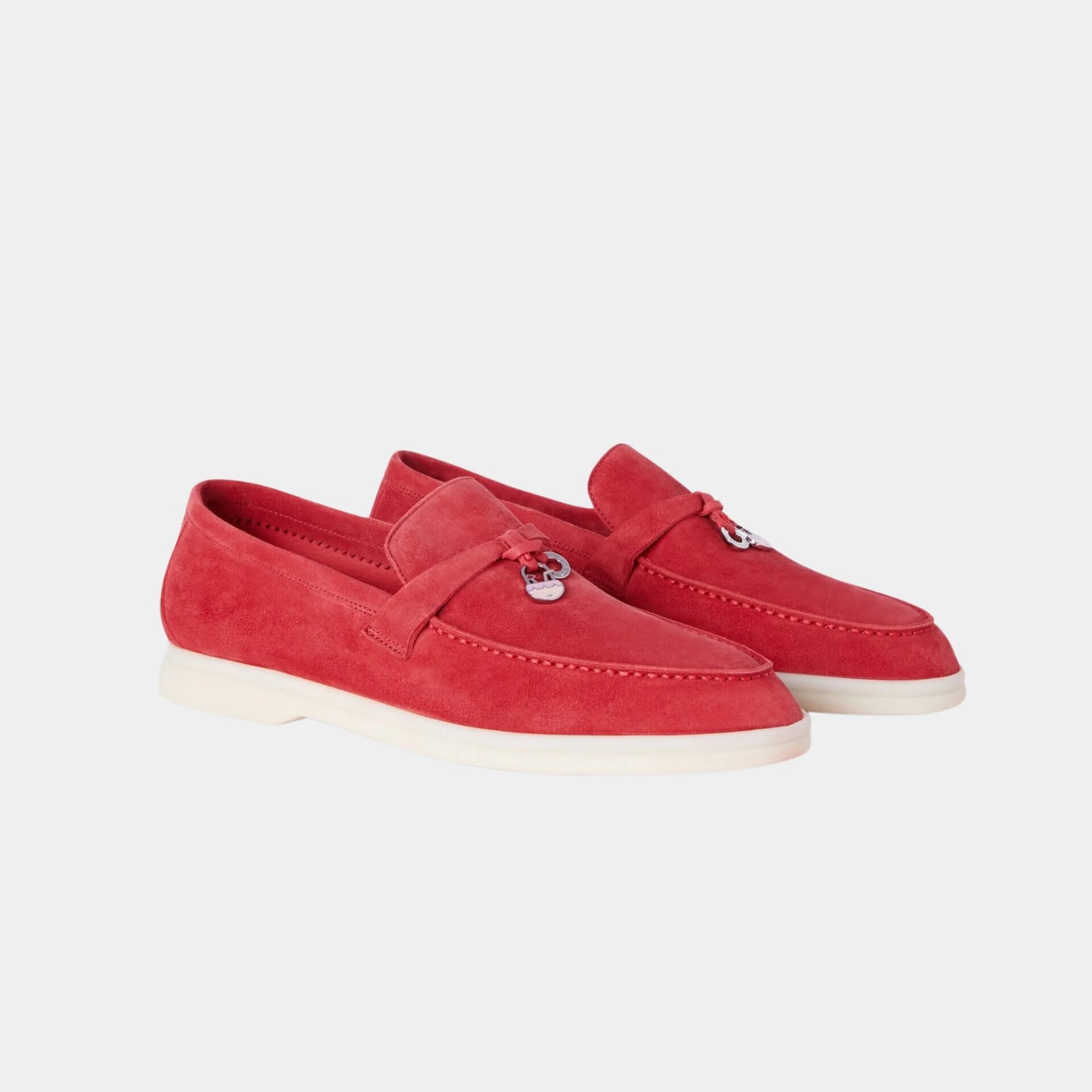 Loro Piana Summer Charms Walk Loafer in Suede with My Charms, Red Tango, Front