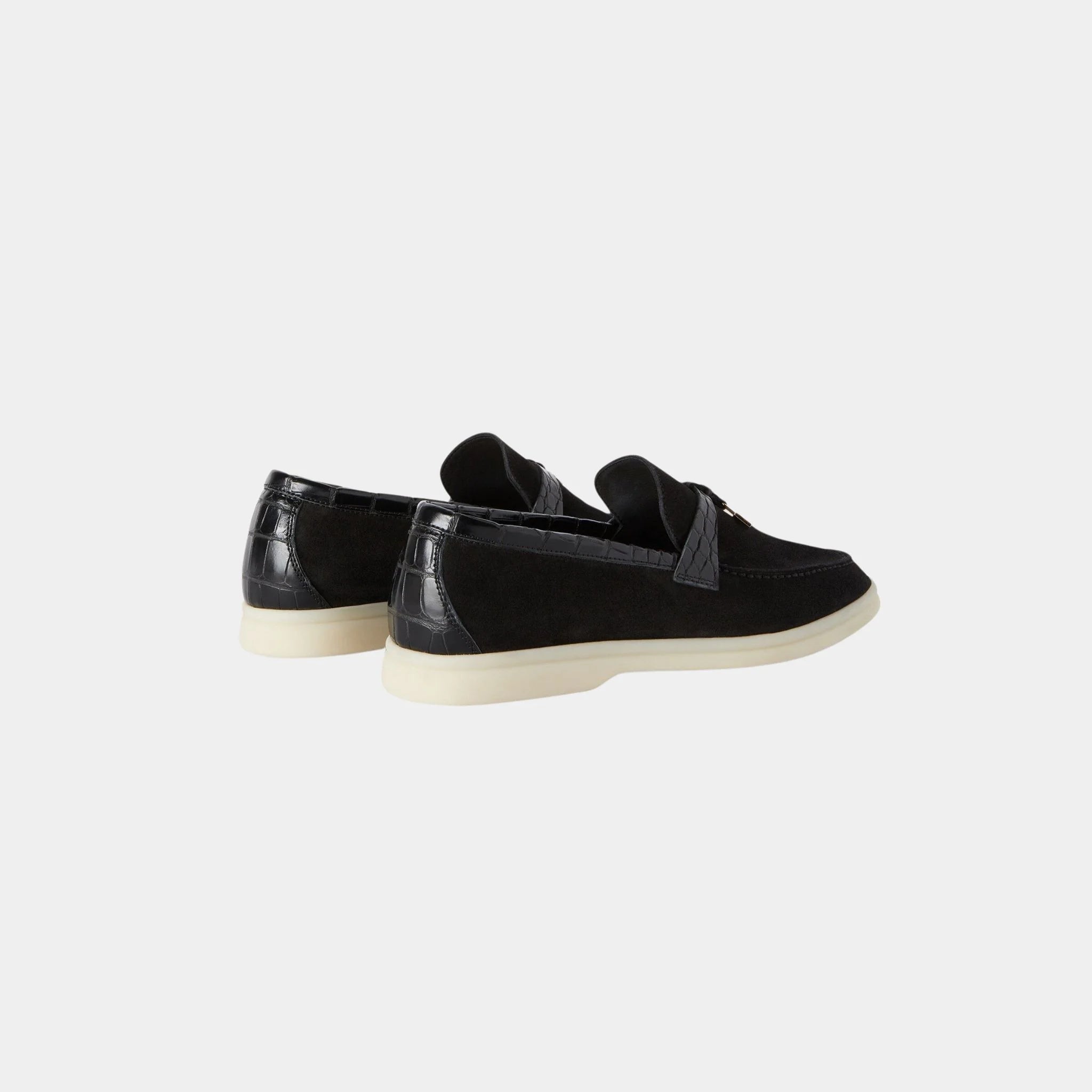 Loro Piana Summer Charms Walk Loafers Suede with Alligator Skin, Black, Back