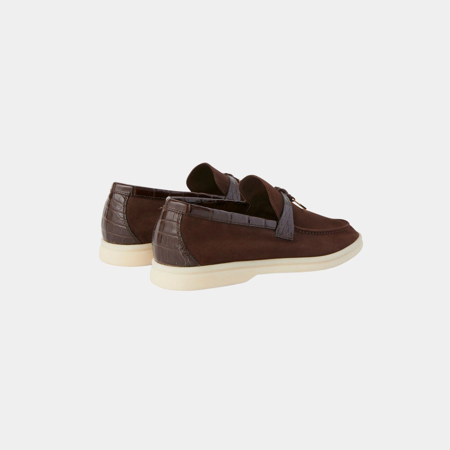 Loro Piana Summer Charms Walk Loafers Suede with Alligator Skin, Chocolate, Back
