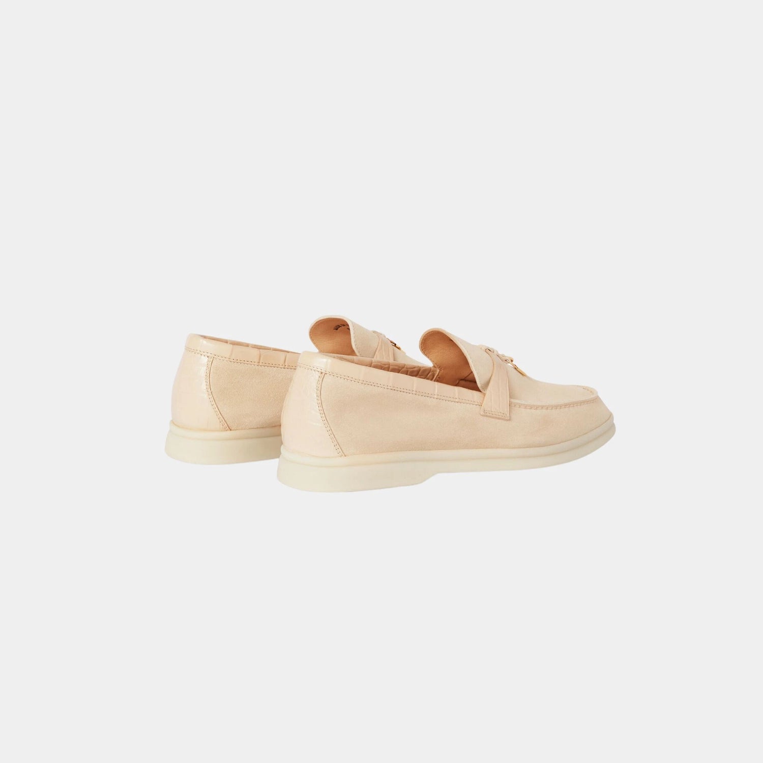 Loro Piana Summer Charms Walk Loafers Suede with Alligator Skin, Light Mastic, Back