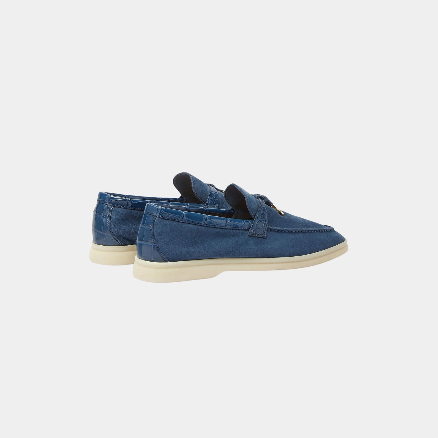 Loro Piana Summer Charms Walk Loafers Suede with Alligator Skin, Ocean Heart, Back