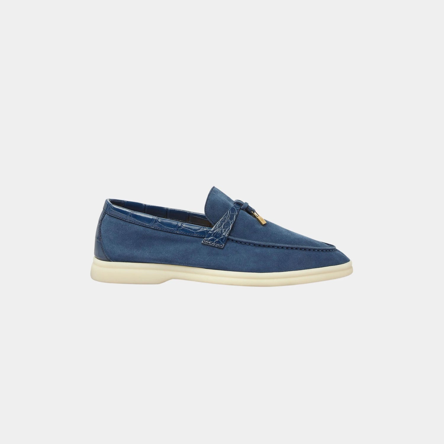Loro Piana Summer Charms Walk Loafers Suede with Alligator Skin, Ocean Heart, Side