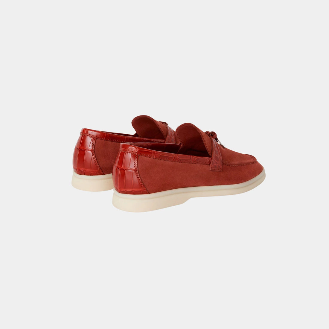 Loro Piana Summer Charms Walk Loafers Suede with Alligator Skin, Raw Sienna, Back