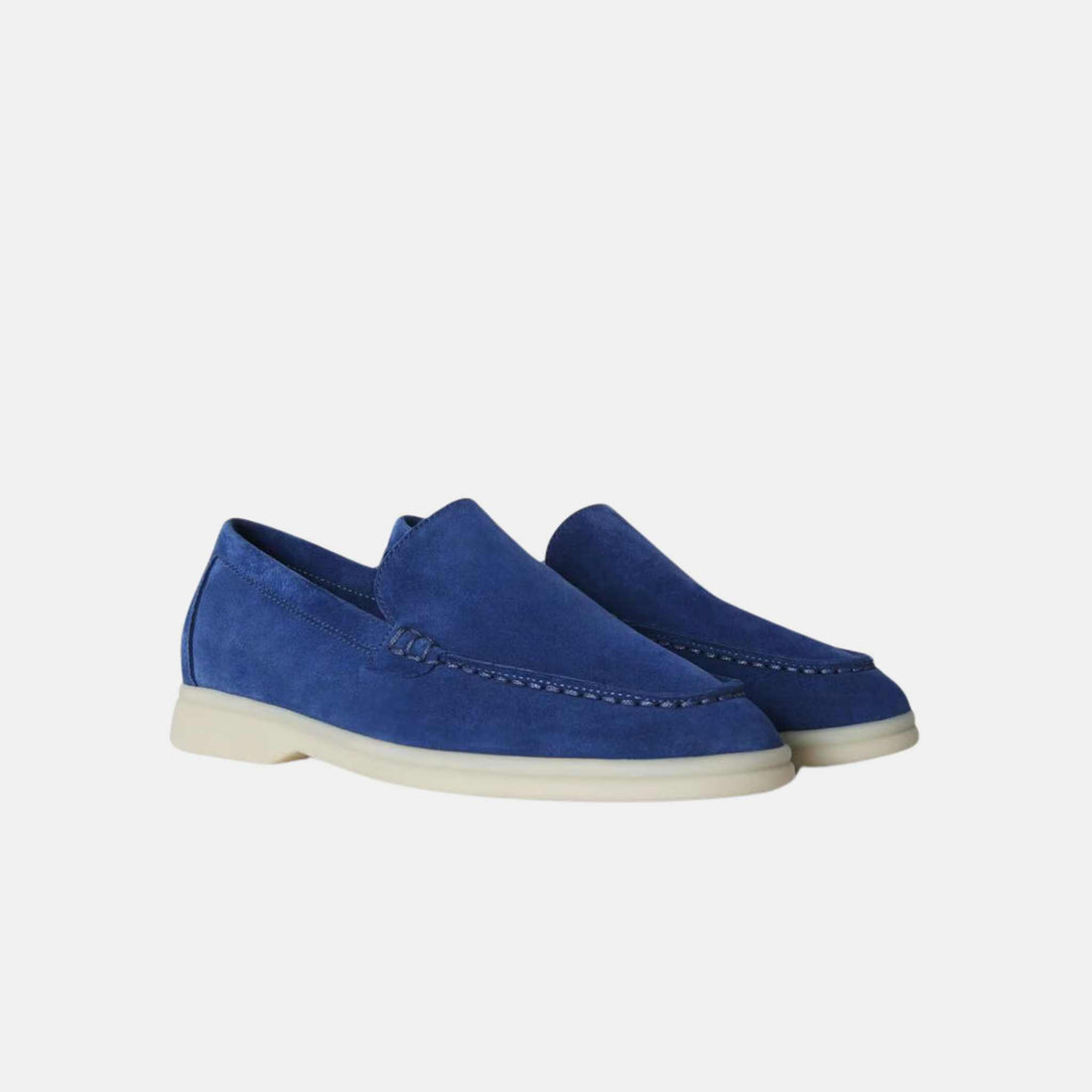 Loro Piana Summer Walk Kids’ Loafers Suede, Dark Cerulean, Front