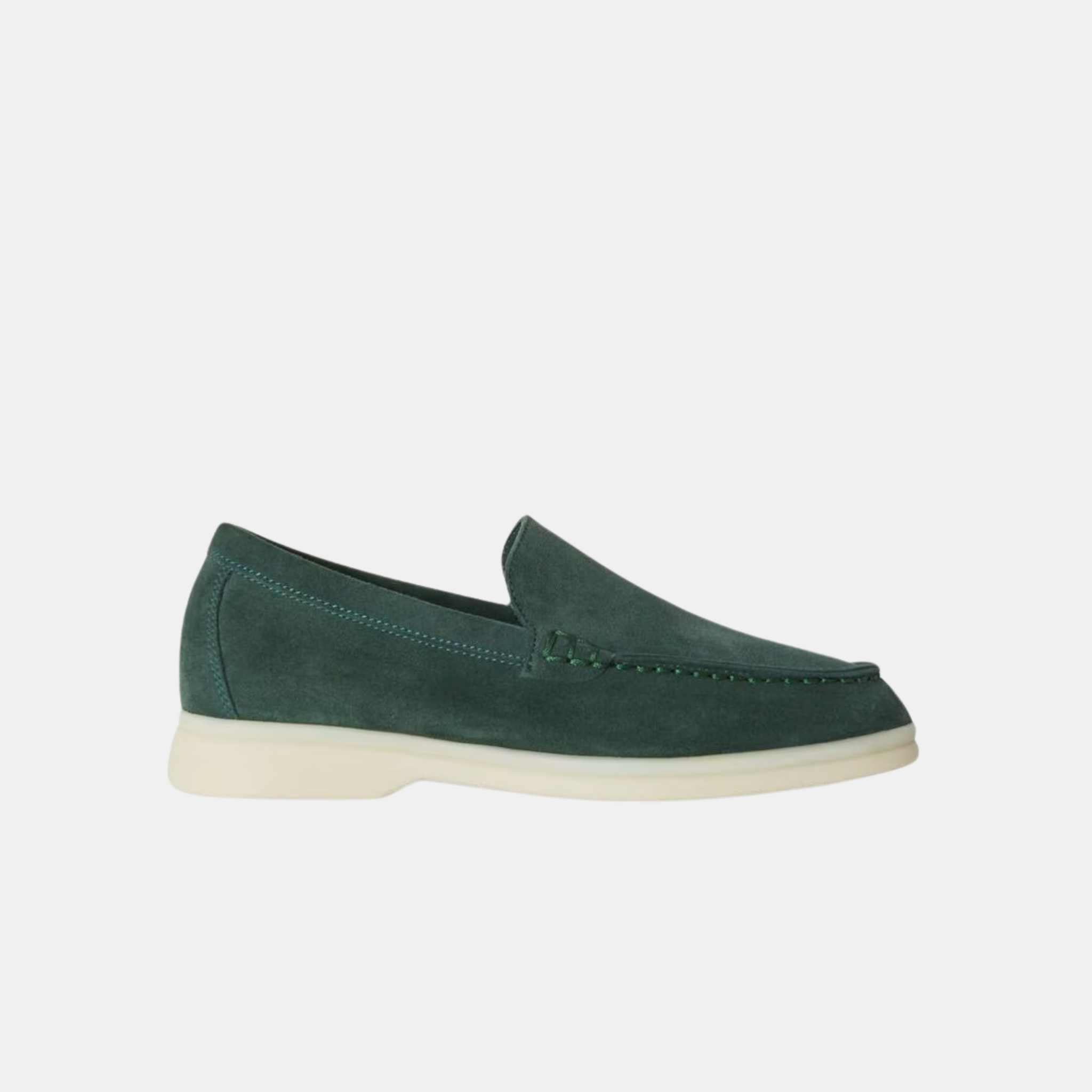 Loro Piana Summer Walk Kids’ Loafers Suede,Green Glass,  Side, View