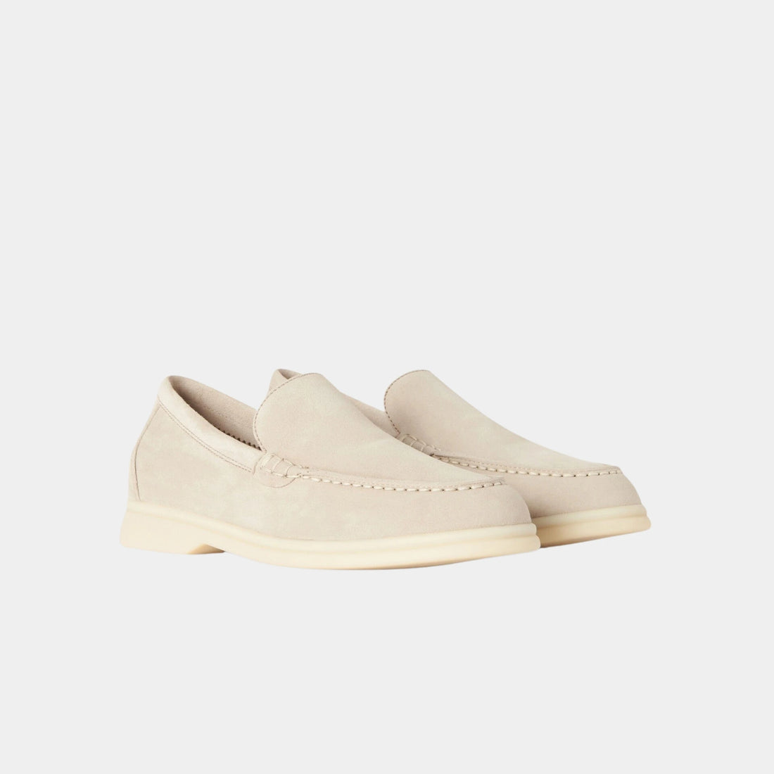 Loro Piana Summer Walk Kids Loafers Suede, Powder Pearl, Front