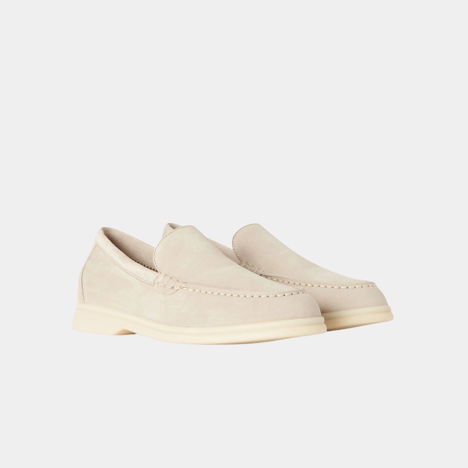 Loro Piana Summer Walk Kids Loafers Suede, Powder Pearl, Front