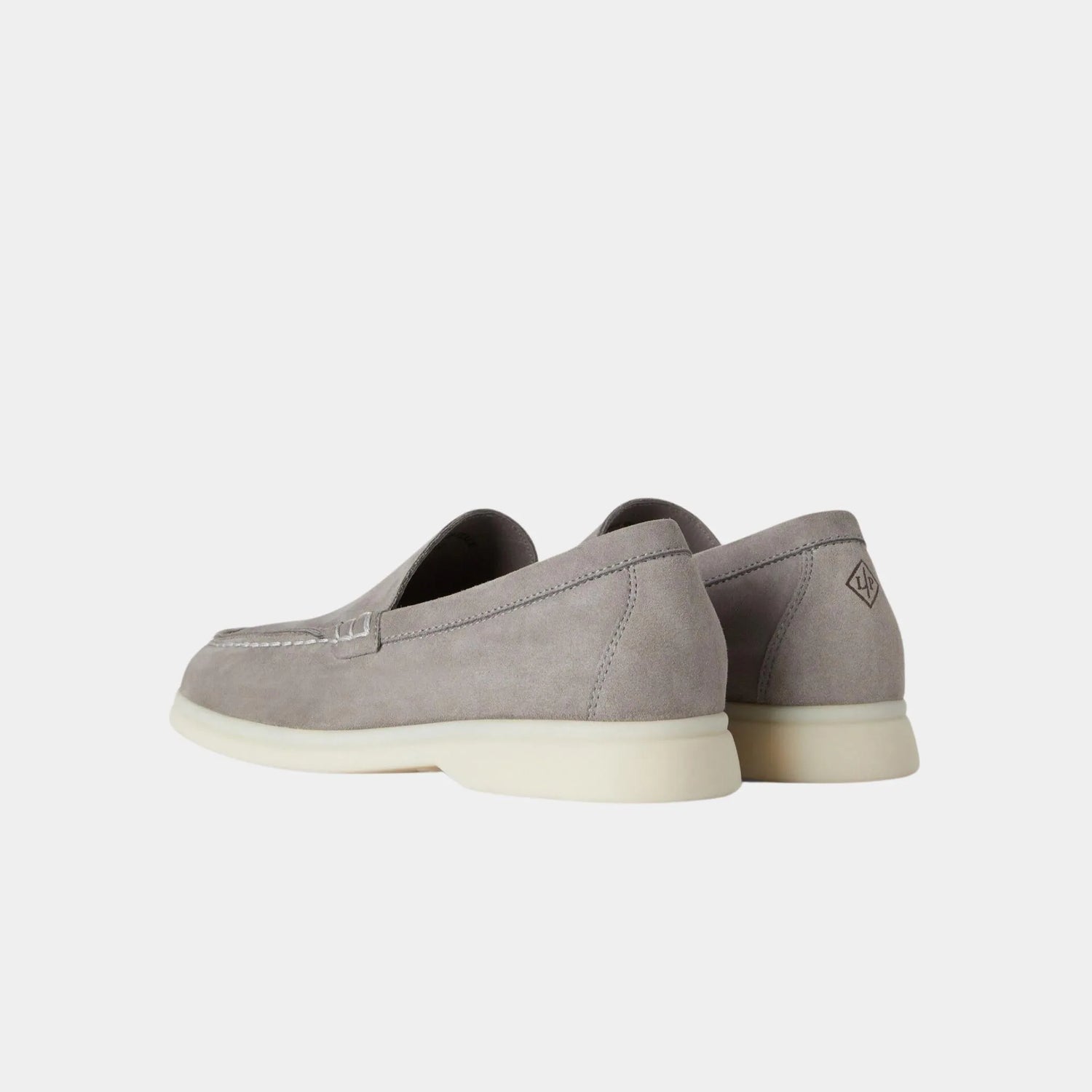 Loro Piana Summer Walk Kids Suede Loafers, Flannel Gray, Back