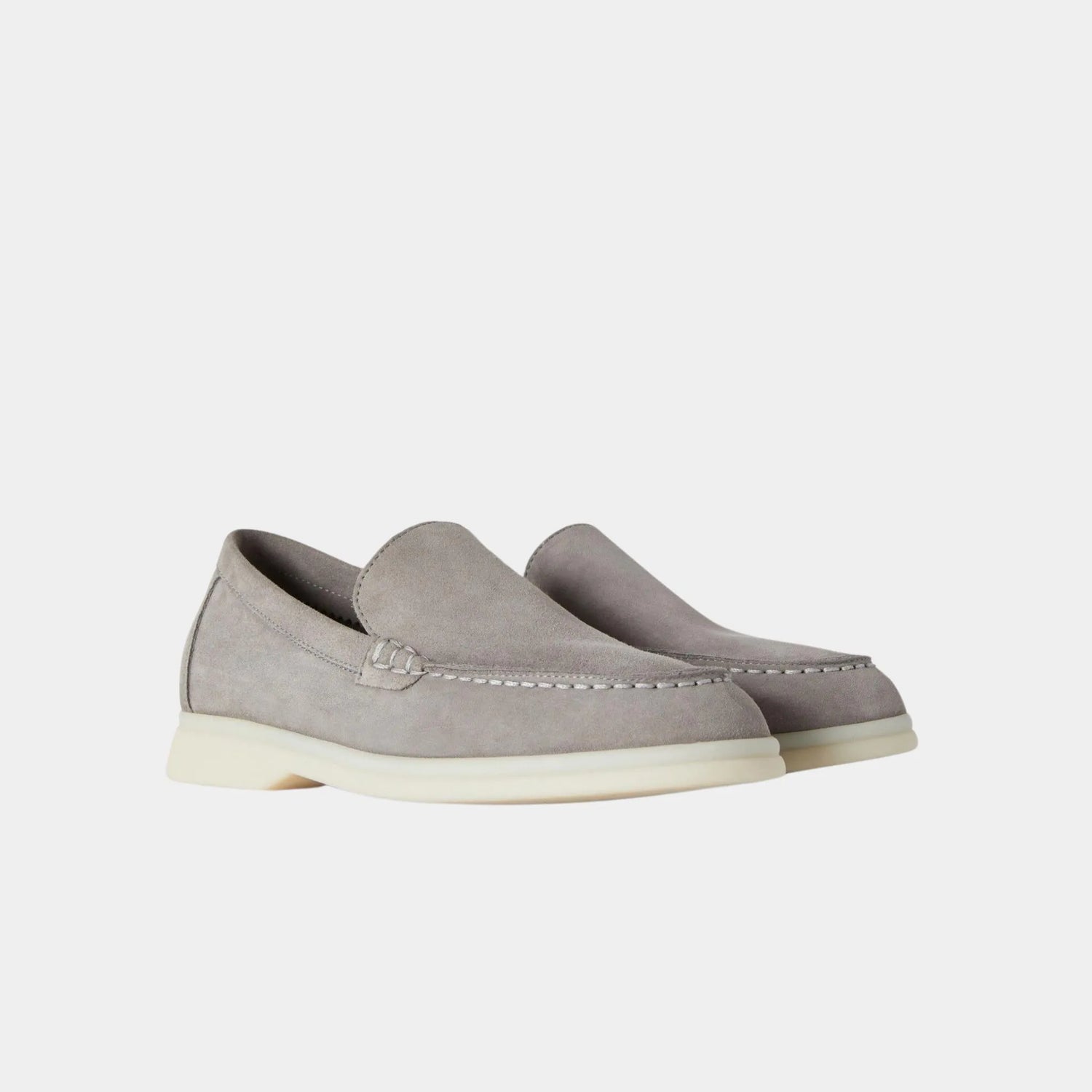 Loro Piana Summer Walk Kids Suede Loafers, Flannel Gray, Front
