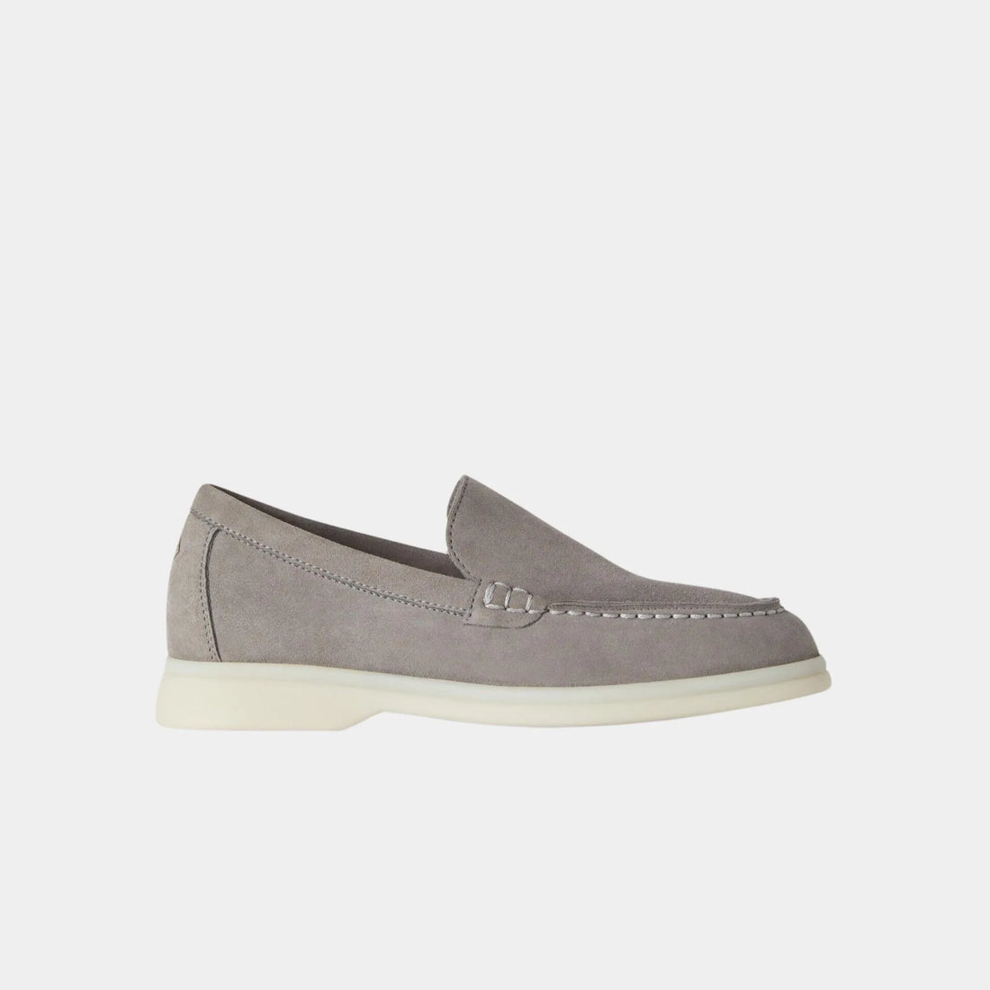 Loro Piana Summer Walk Kids Suede Loafers, Flannel Gray, Side