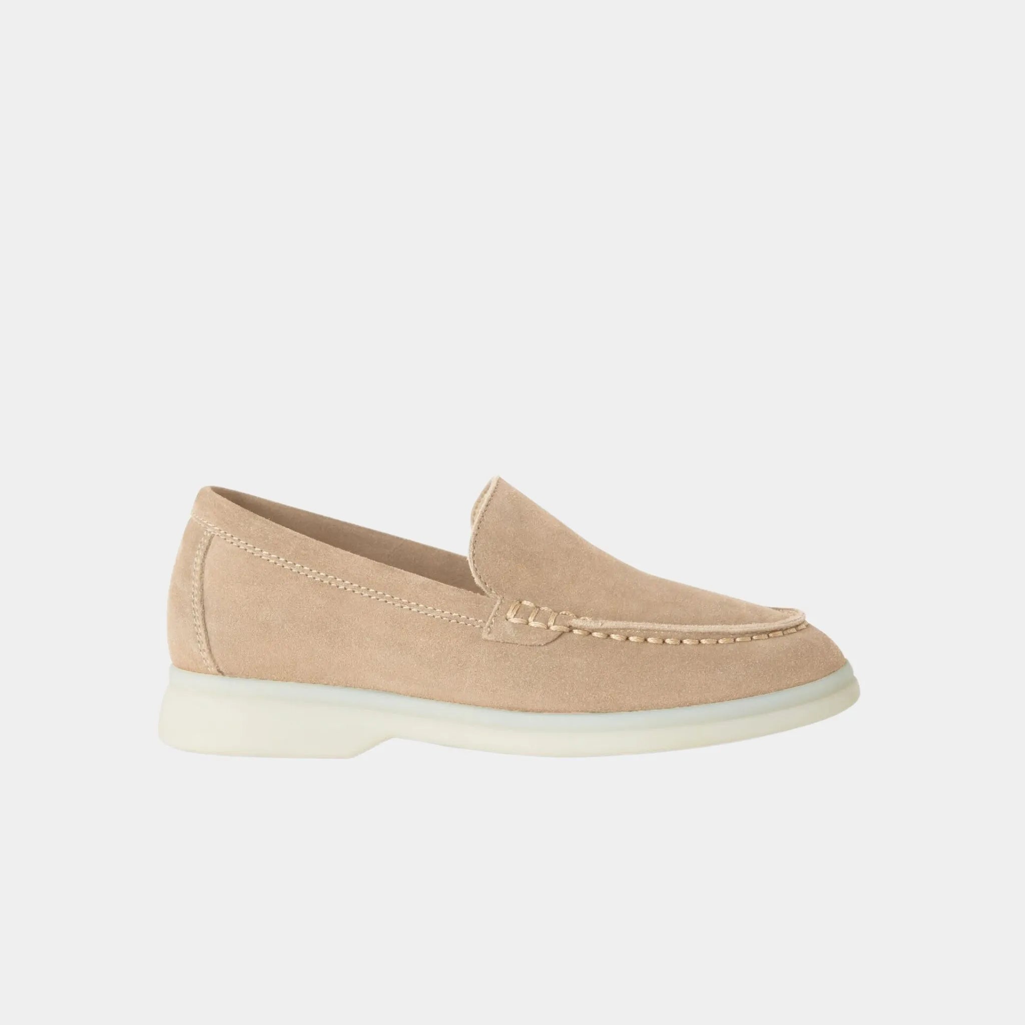 Loro Piana Summer Walk Kids Suede Loafers, Natural Light Camel, Side