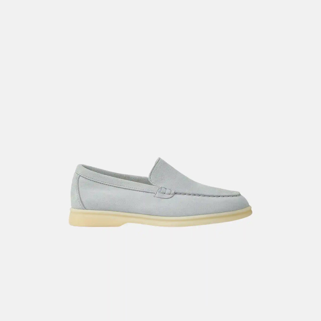 Loro Piana Summer Walk Kids Suede Loafers, Powder Blue, Side