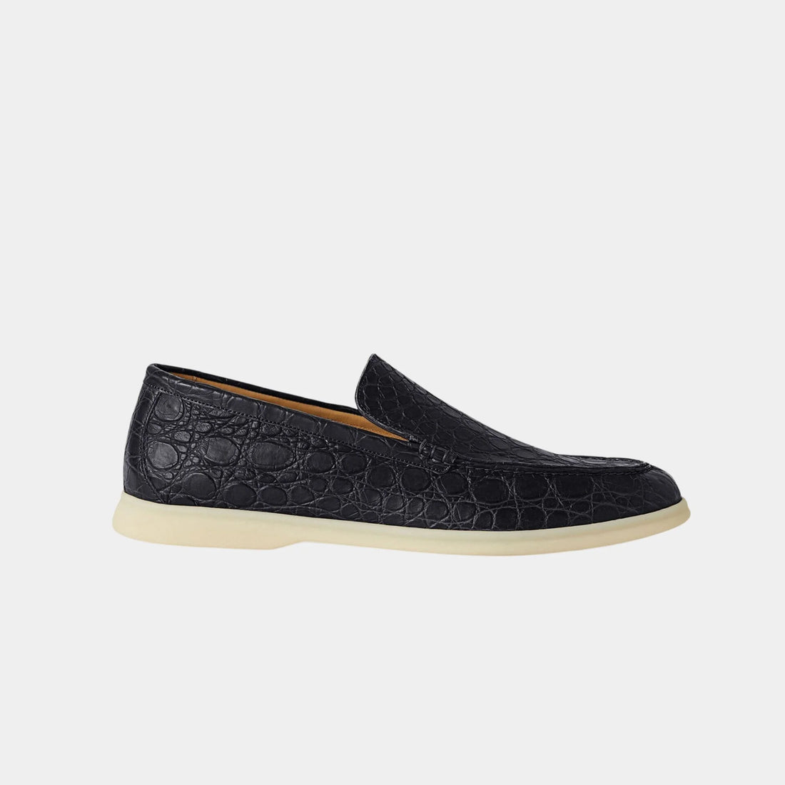 Loro Piana Summer Walk Loafer in Caiman Leather, Classic Blue, Side