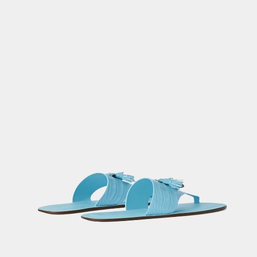 Loro Piana Tassels Charms Sandal Side view Blue Java Banana 