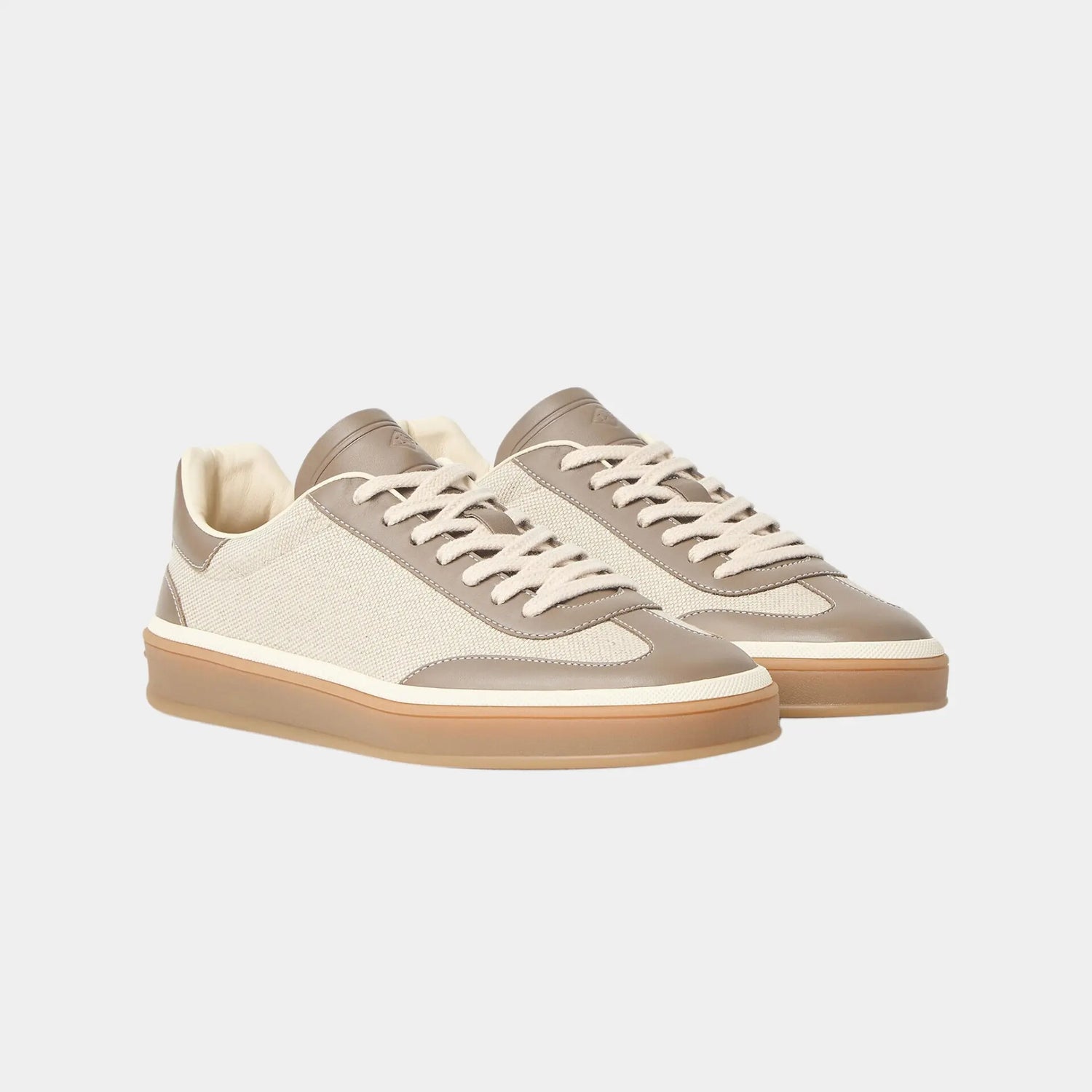Loro Piana Tennis Walk Sneaker in Cotton &amp; Linen, Natural Almond Tree, Front