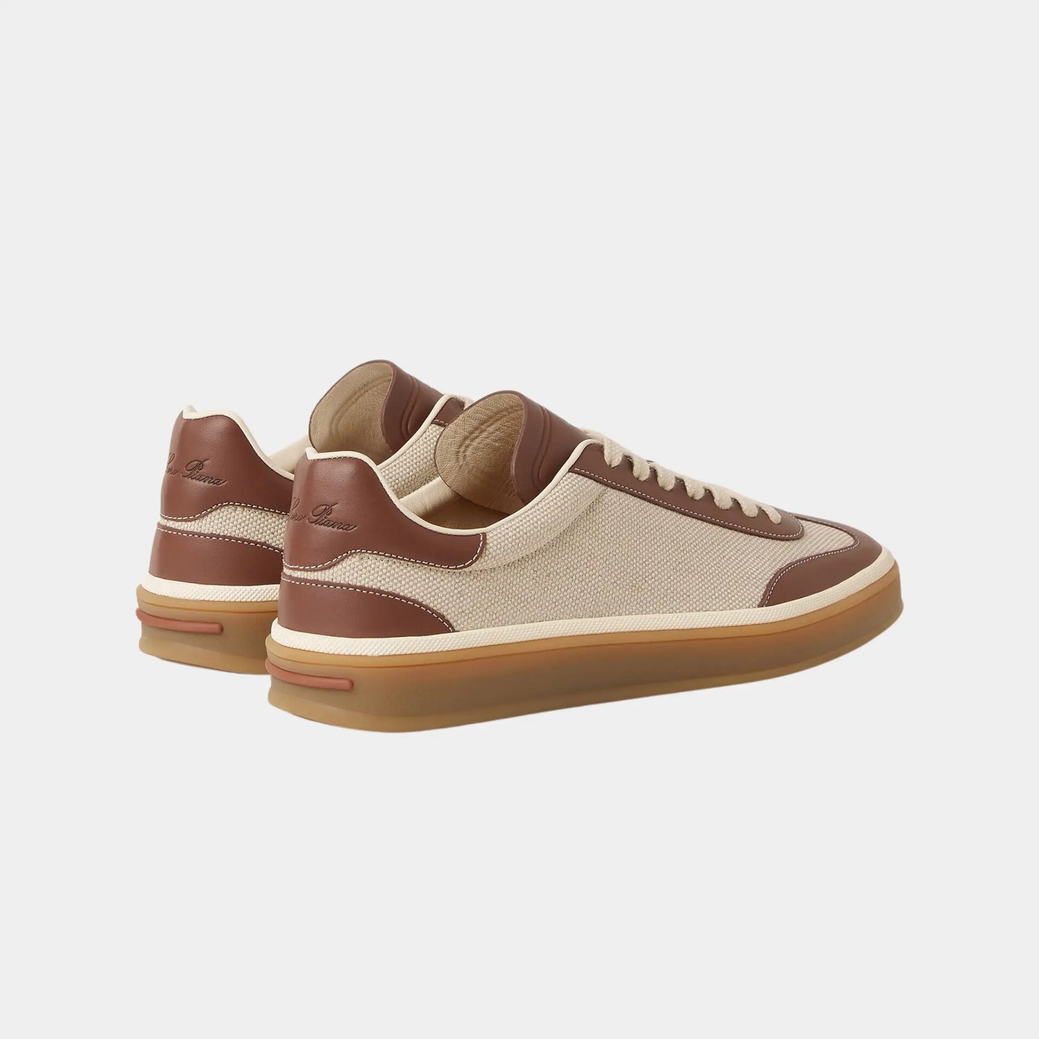 Loro Piana Tennis Walk Sneaker in Cotton &amp; Linen, Natural Caramel Sugar, Back