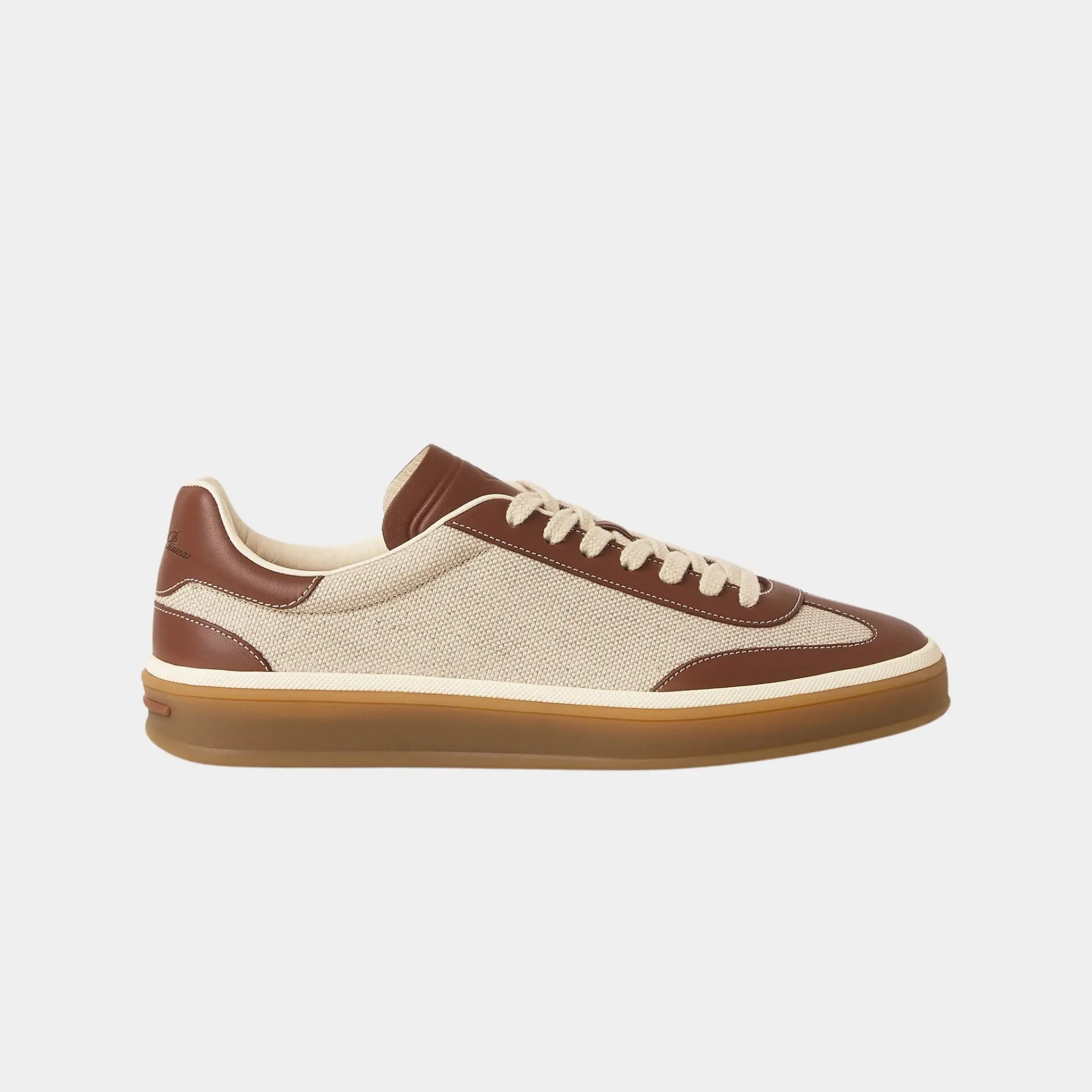 Loro Piana Tennis Walk Sneaker in Cotton &amp; Linen, Natural Caramel Sugar, Side