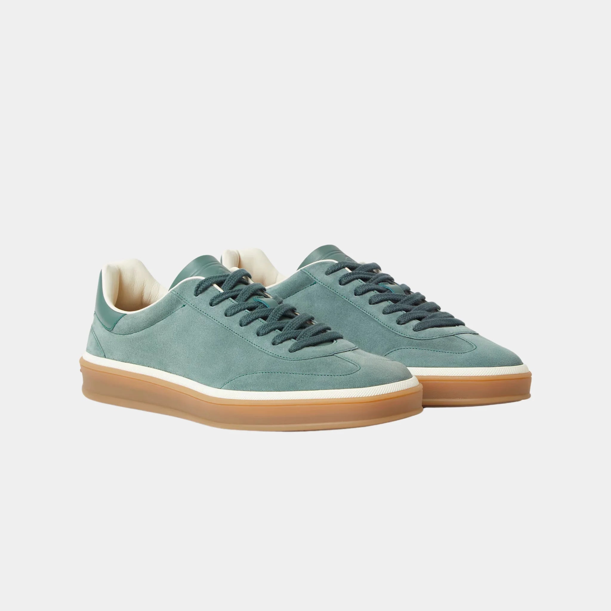 Loro Piana Tennis Walk Sneaker Men Suede Calf Split, Pine Cloud, Front