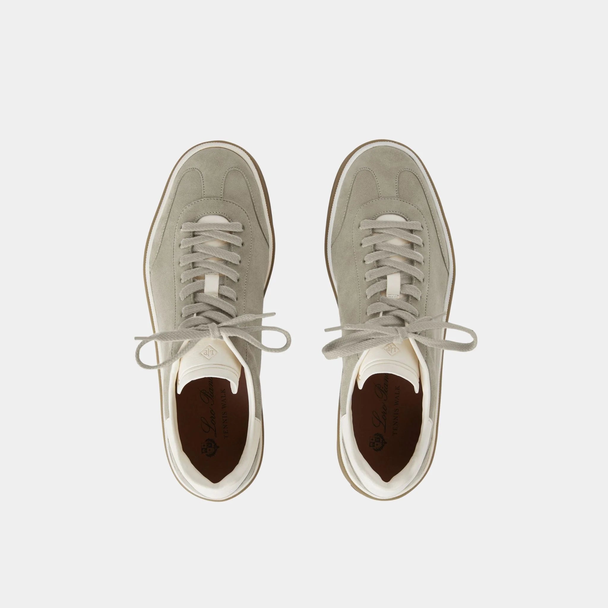 Loro Piana Tennis Walk Suede Calf Split Sneaker, Powder Pearl, Top