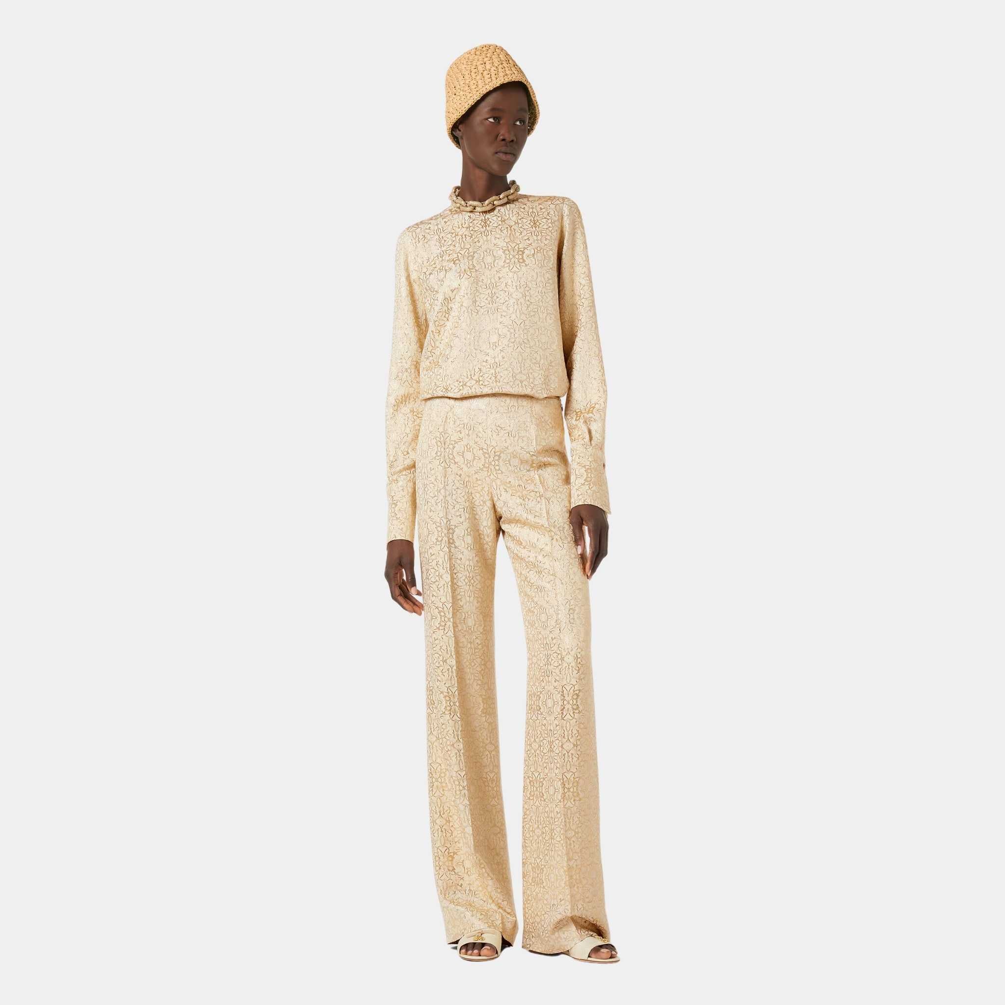 Loro Piana Timi Trousers Silk, Goldent Butter, Model