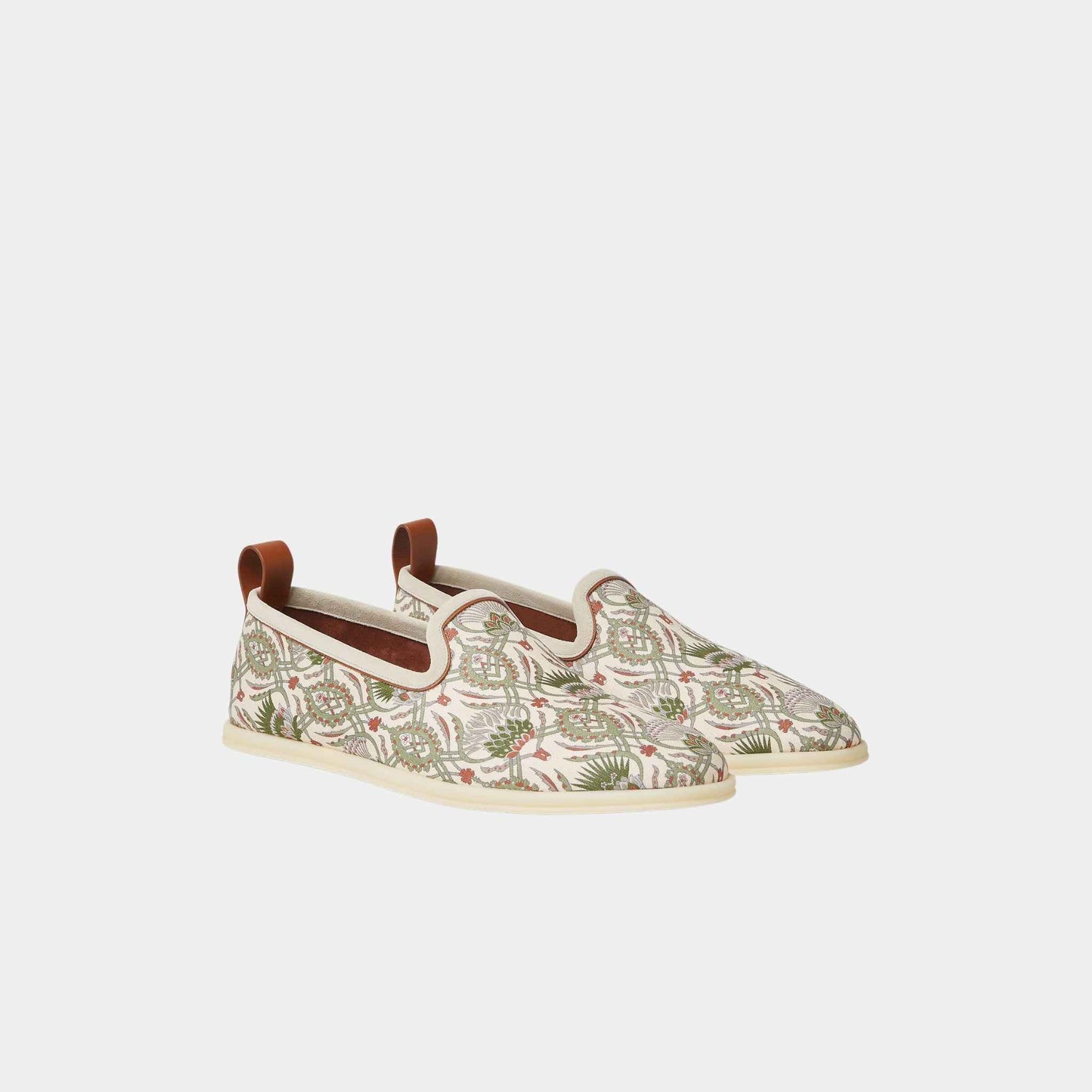 Loro Piana Venice Walk Loafer Linen, Sunset Glow, Green Fluorite, Front