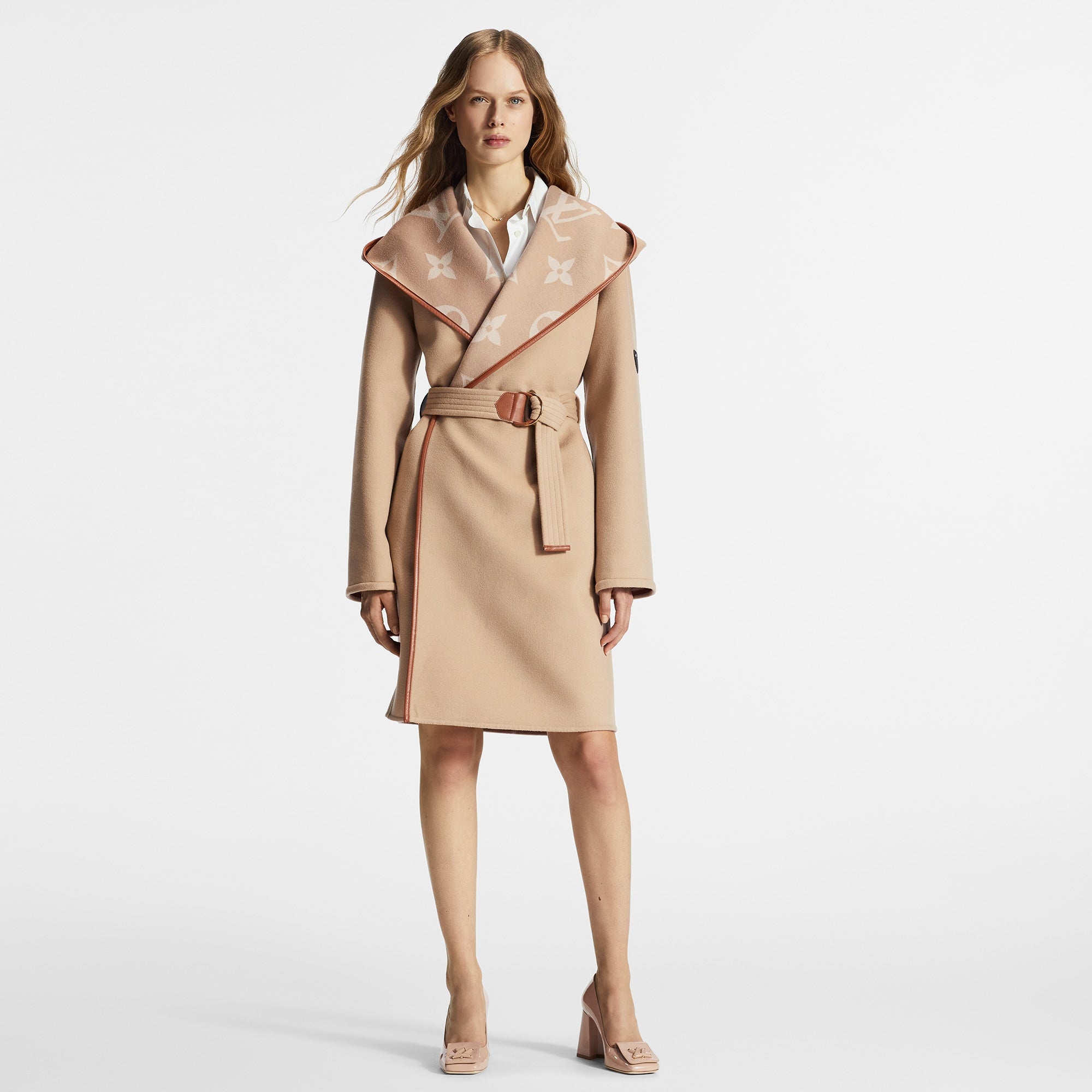 Belted Double Face Hooded Wrap Coat Sands