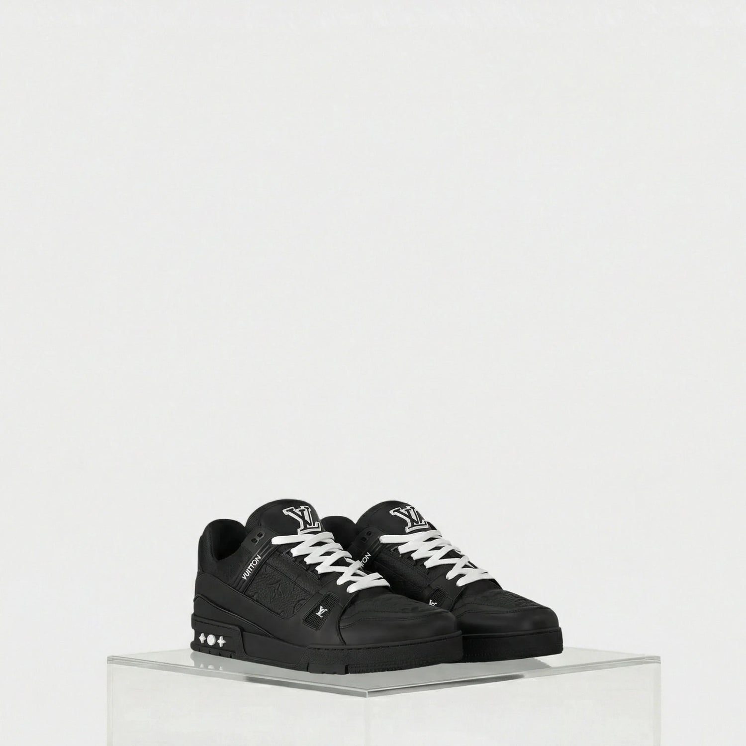 Louis Vuitton Black LV Trainer Sneaker Monogram Calf Leather, Front