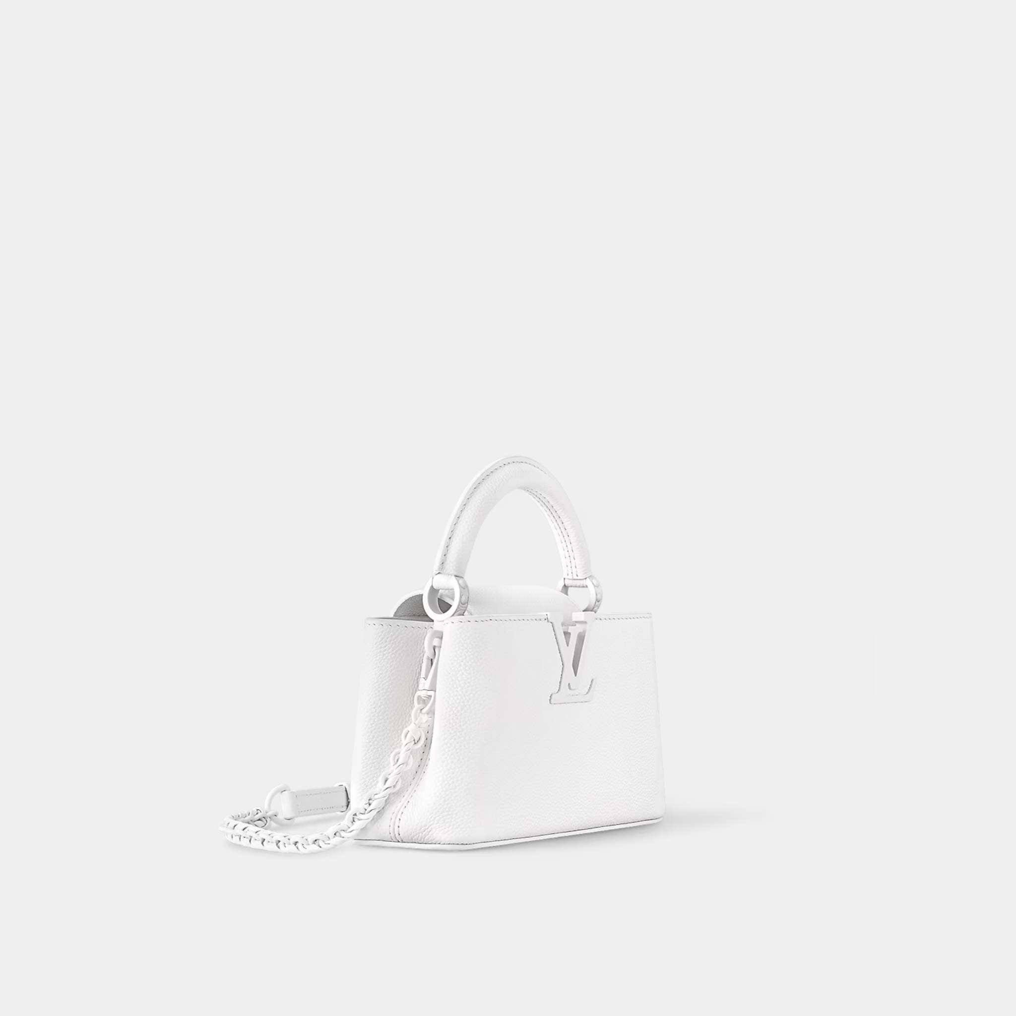 Louis Vuitton Capucines East West Mini Handbag Taurillon Leather, Optic White, Side