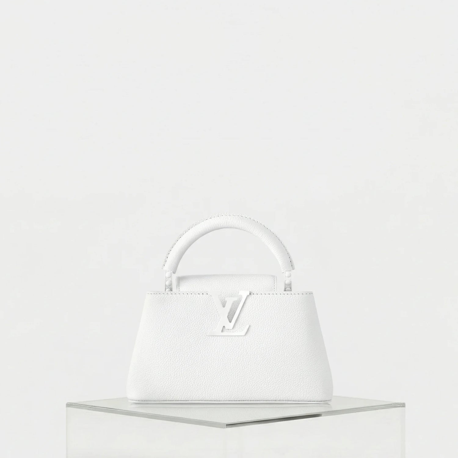 Louis Vuitton Capucines East West Mini Handbag Taurillon Leather, White, Front