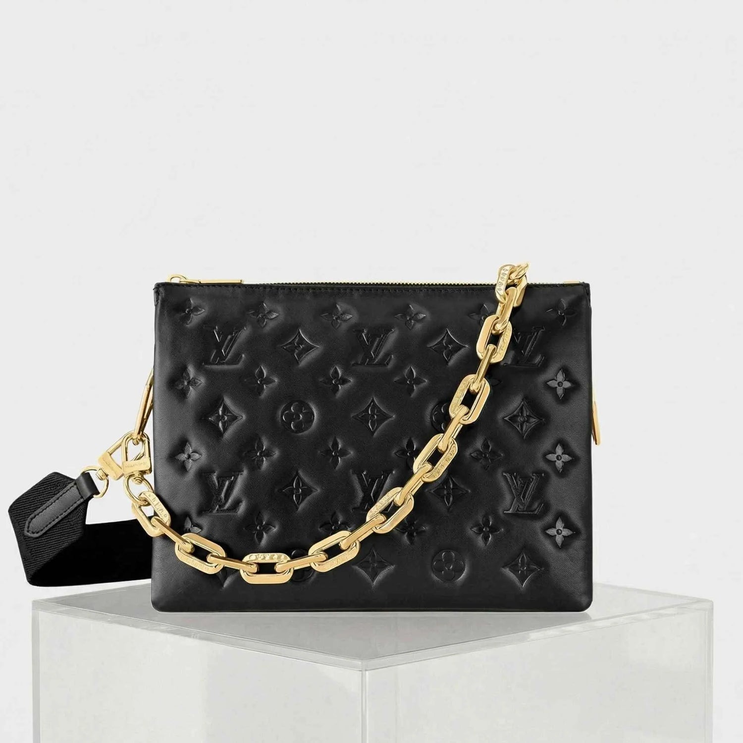 Louis Vuitton Coussin PM Handbag Monogram-embossed Puffy Lambskin, Black, Front