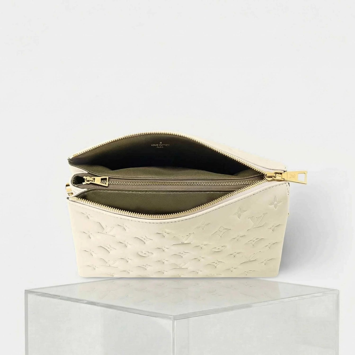 Louis Vuitton Coussin PM Handbag Monogram-embossed Puffy Lambskin, Creme, Inside